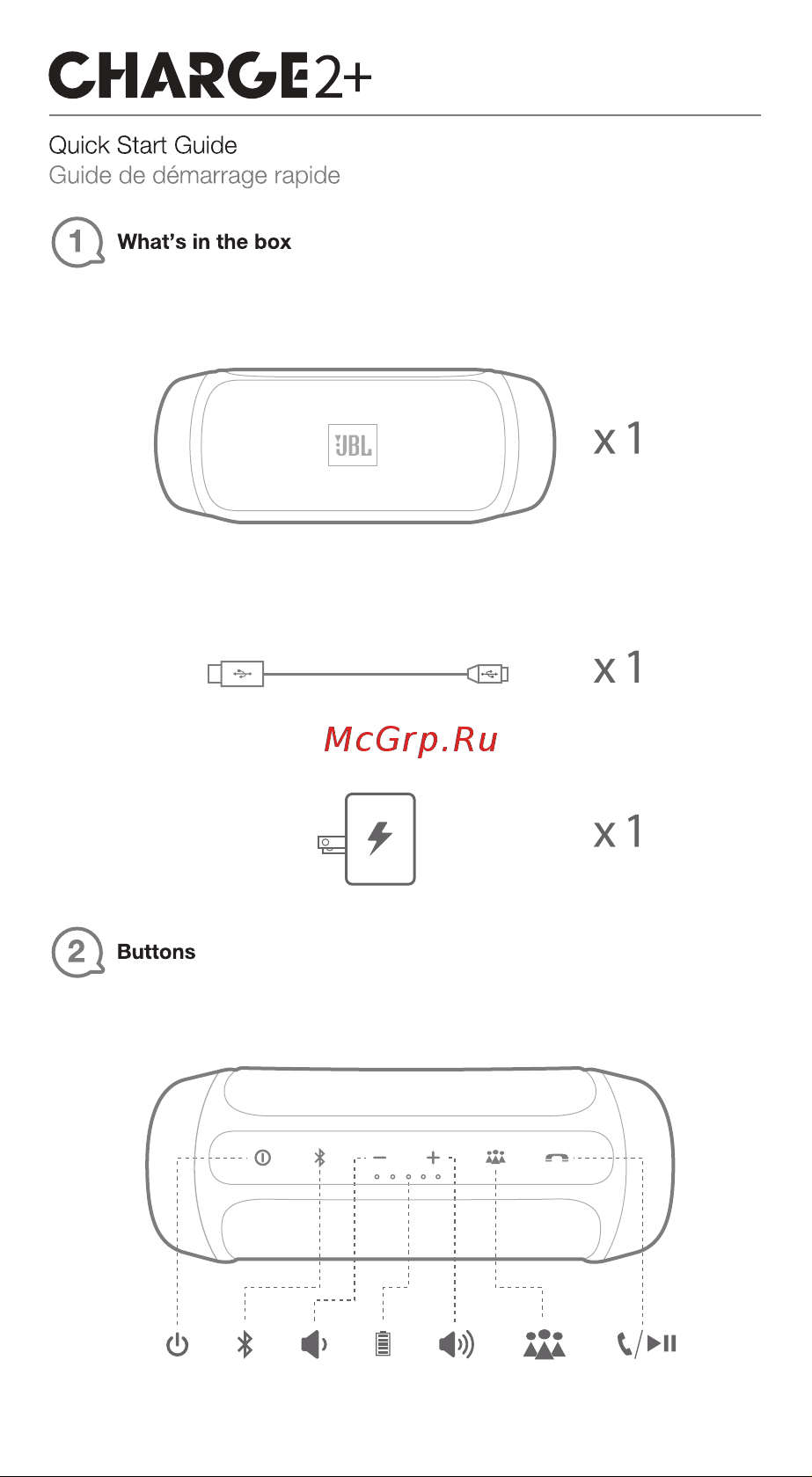JBL Charge 2+ Руководство по эксплуатации онлайн [2/18] 696262
