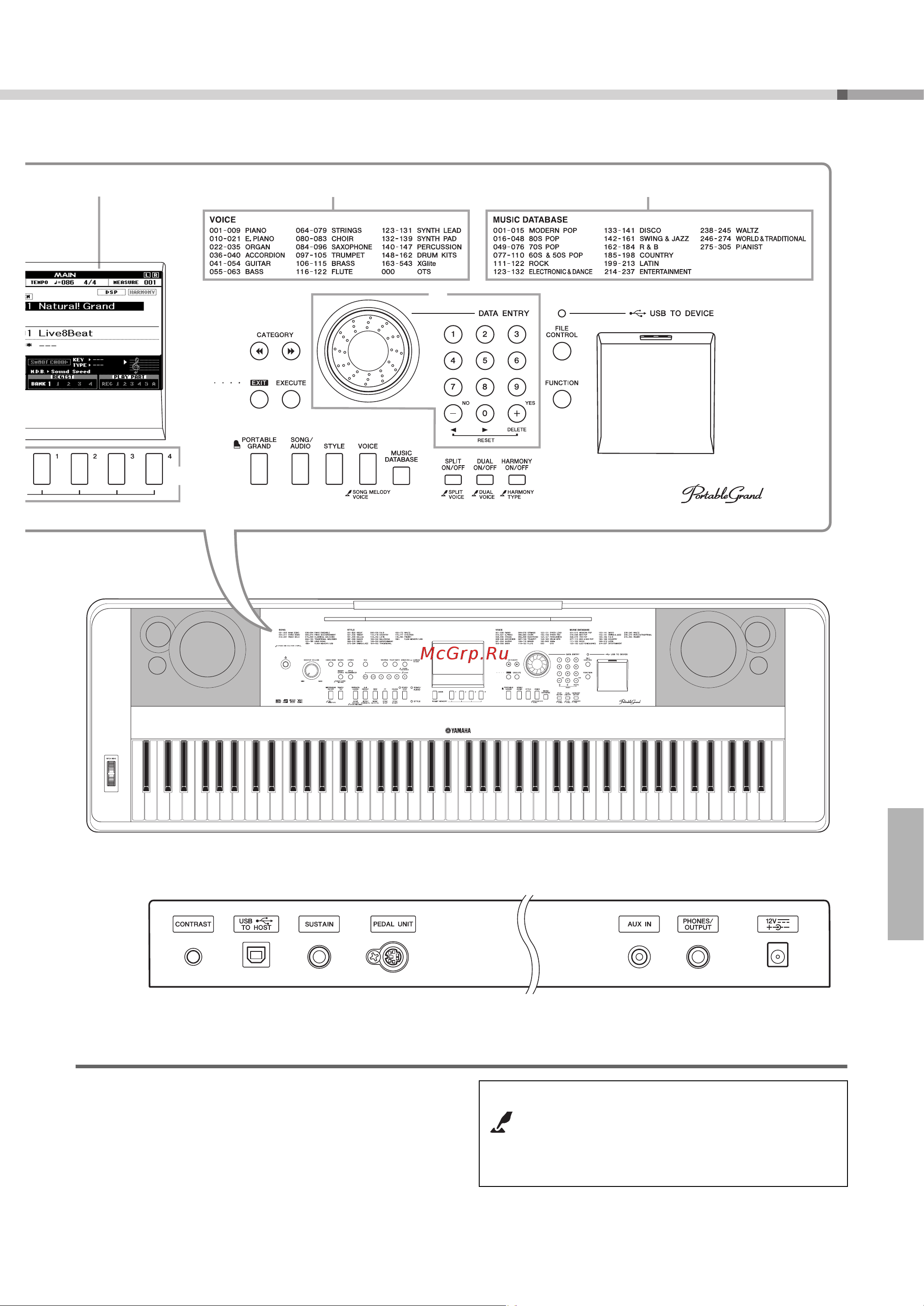 Yamaha DGX-650 Portable Grand [15/85] Задняя панель