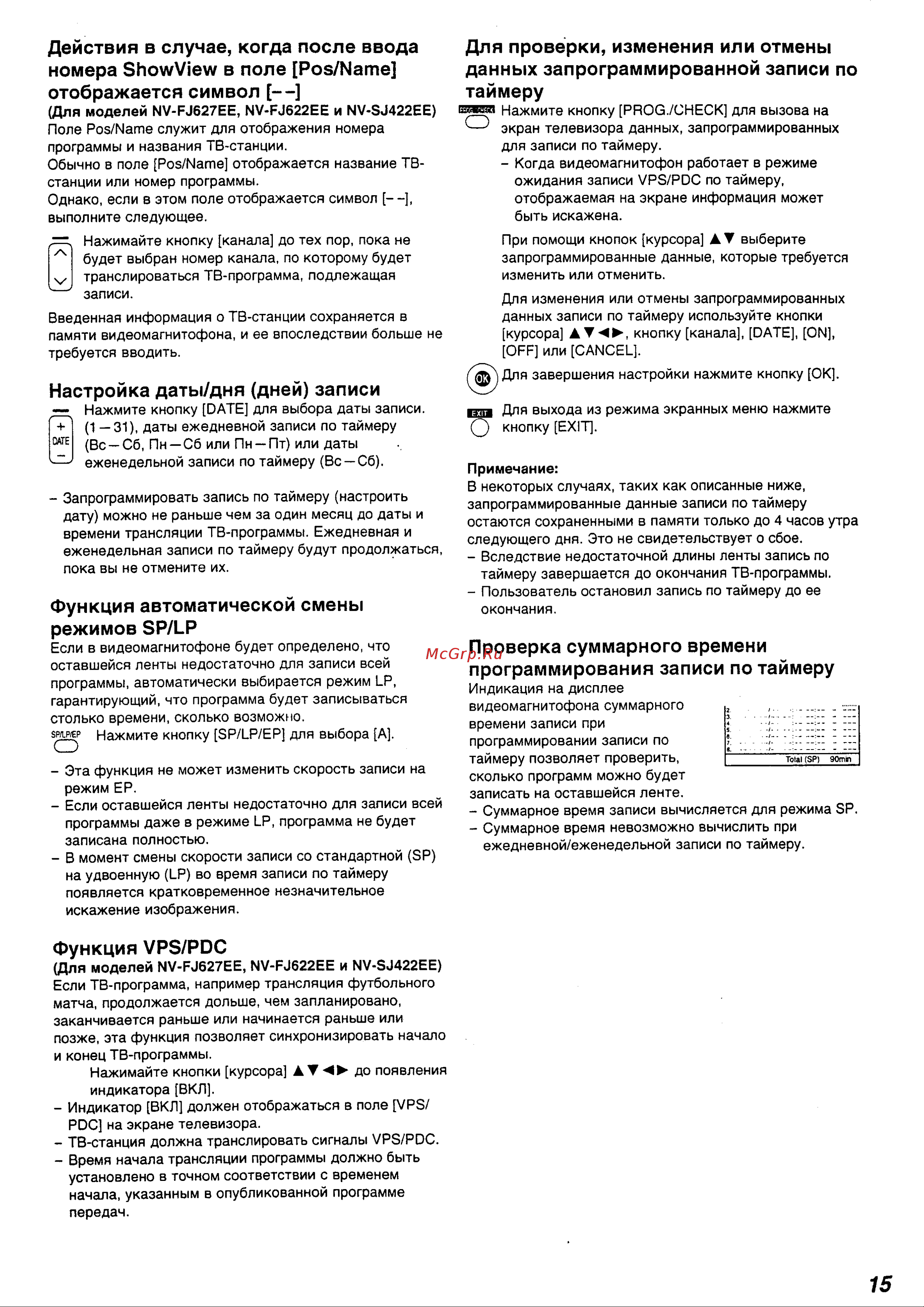 Panasonic NV-FJ618EE_NV-FJ622EE_NV-FJ627EE_NV-SJ422EE Руководство по эксплуатации онлайн [15/28] 699613