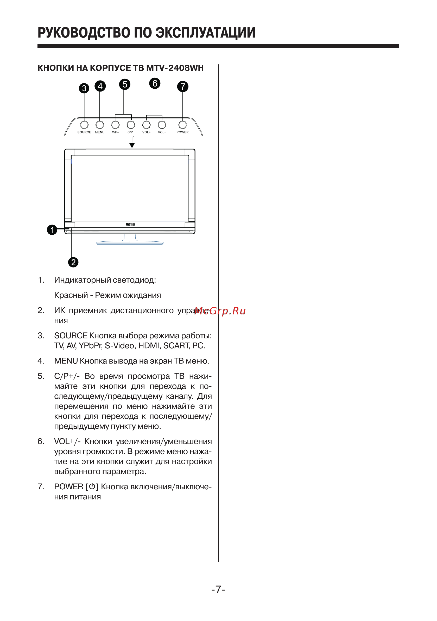 Mystery MTV-2408WH Руководство по эксплуатации онлайн [7/19] 700824