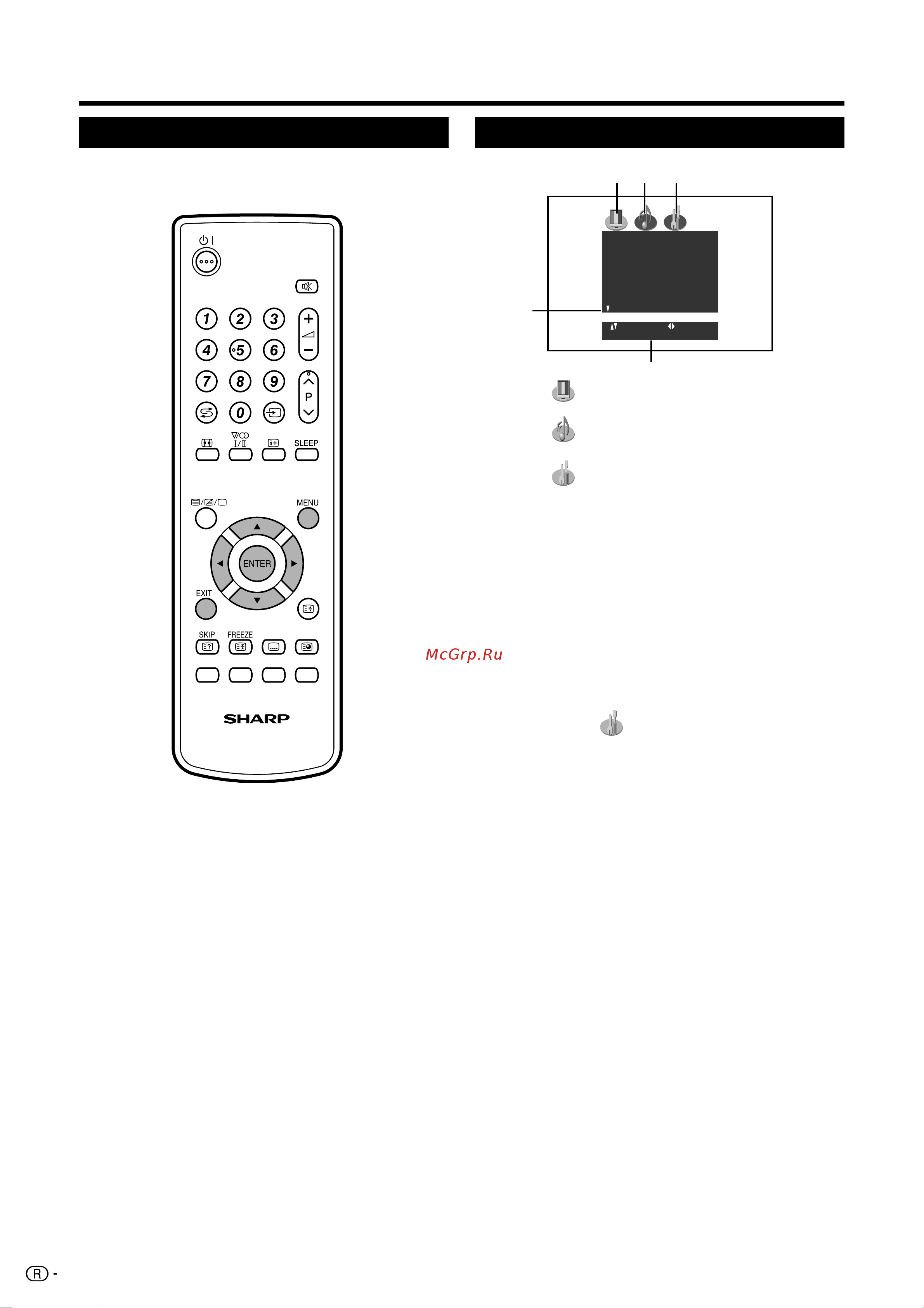 Sharp LC-32S2RU [12/24] Кнопки управления меню