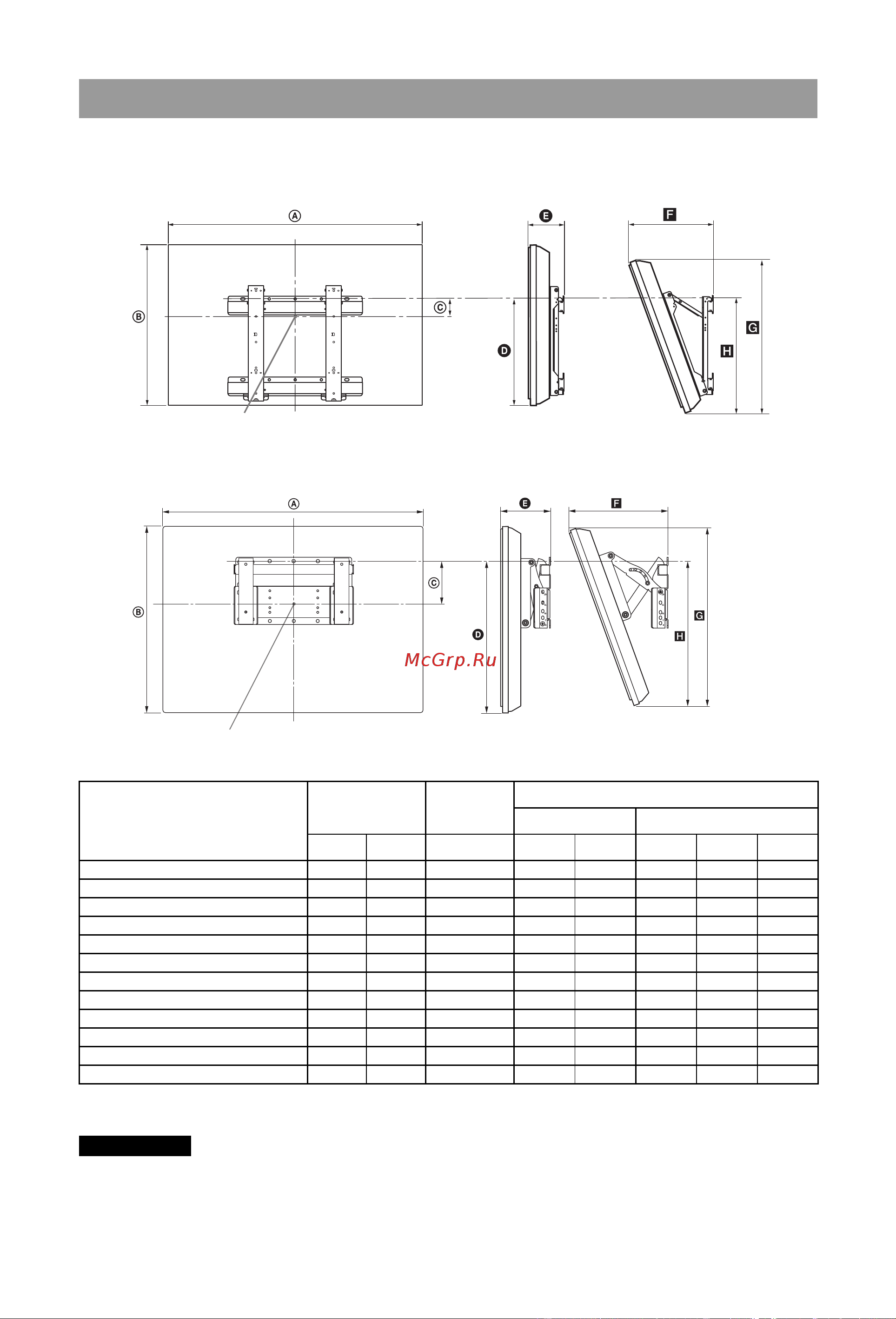 Sony KDL-32EX402 [16/26] Таблица установочных размеров телевизора