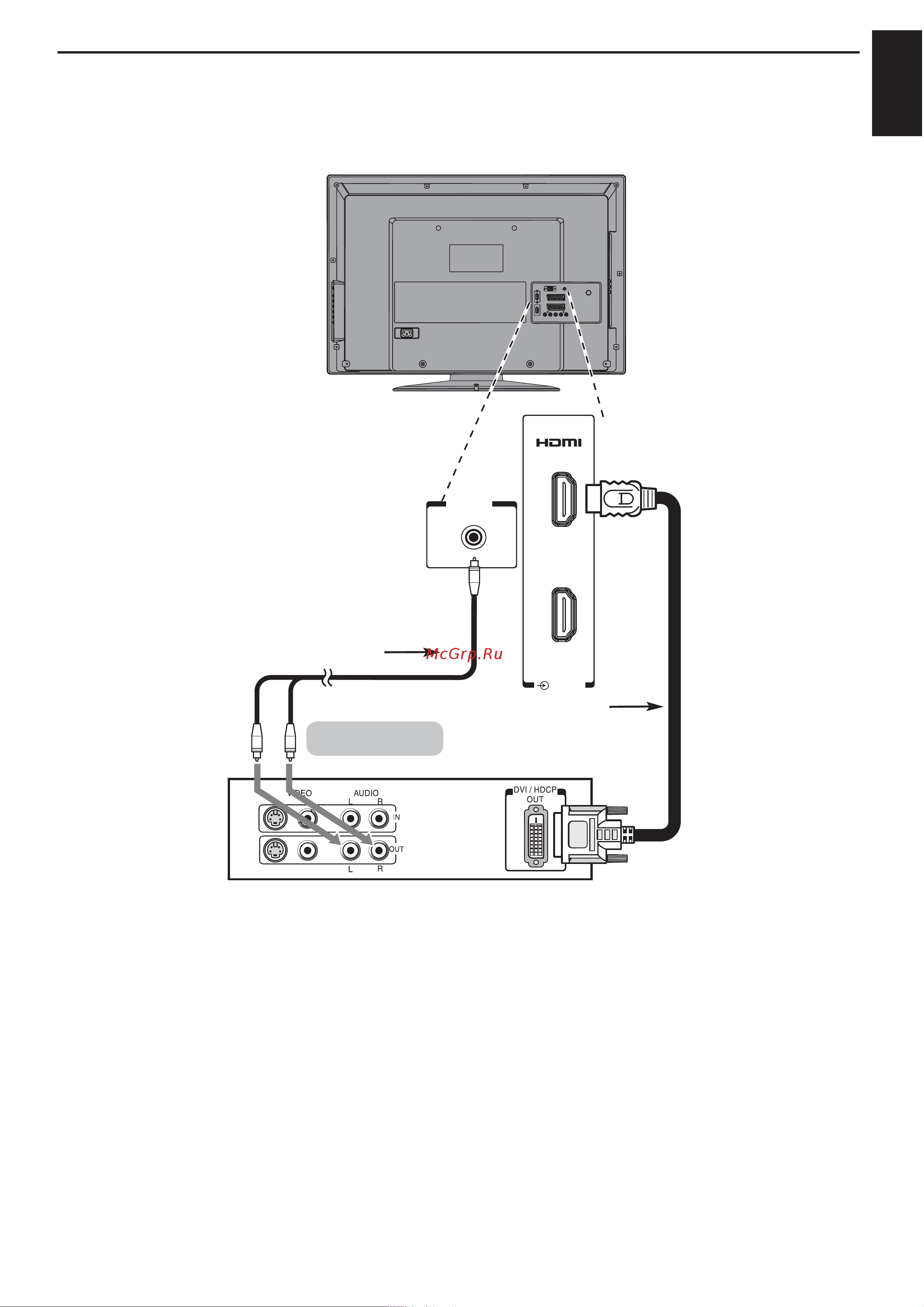 Toshiba 32AV603P [12/39] Аудиокабель для подсоединения устройства hdmi к телевизору не прилагается