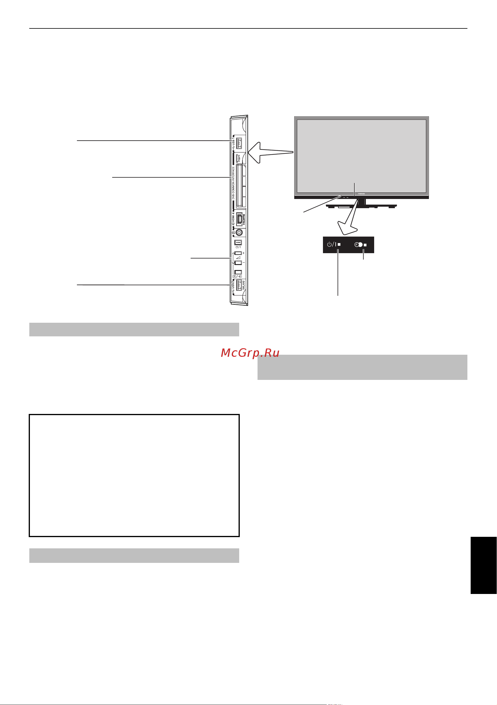 Toshiba 32ML933 [15/90] К входным гнездам боковой панели телевизора можно подключать разнообразное внешнее оборудование несмотря на то что все необходимые регулировки телевизора и управление им можно выполнять с помощью пульта дистанционного управления для некоторых функций можно пользоваться кнопками на телевизоре