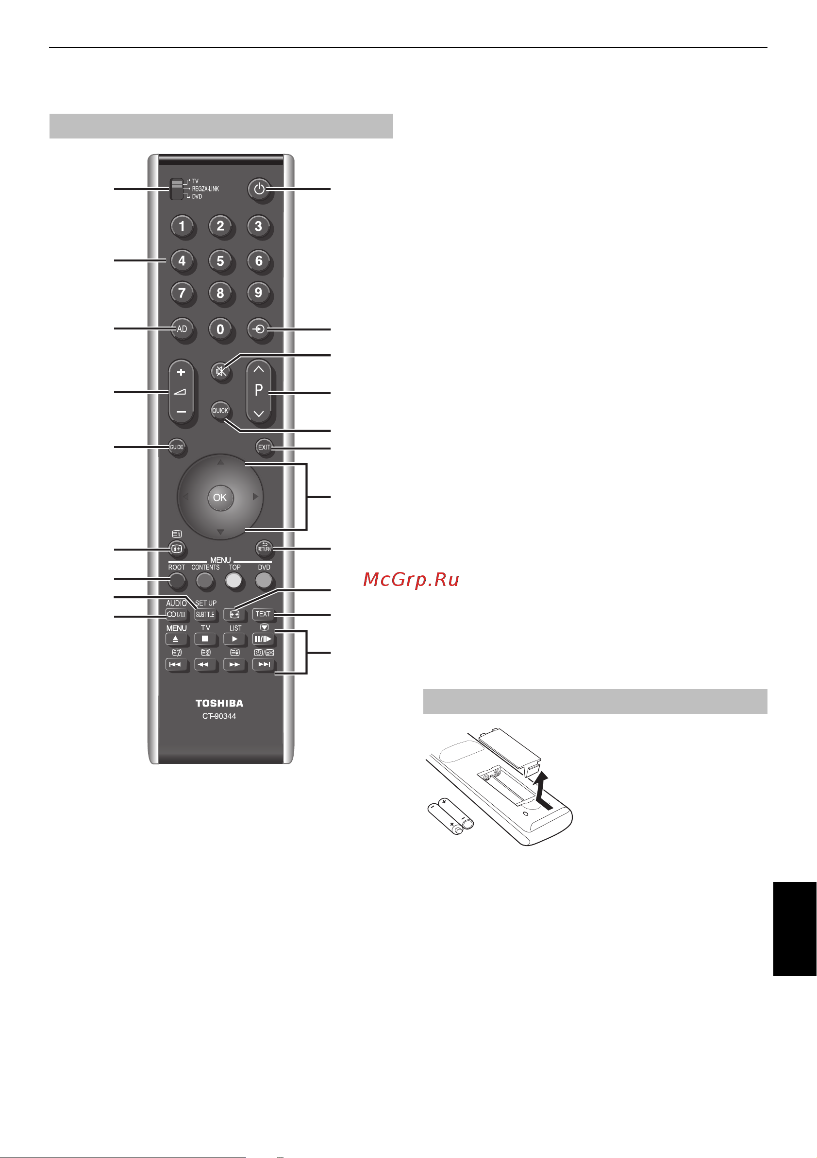 Toshiba 32VL743 [7/84] Пульт дистанционного управления