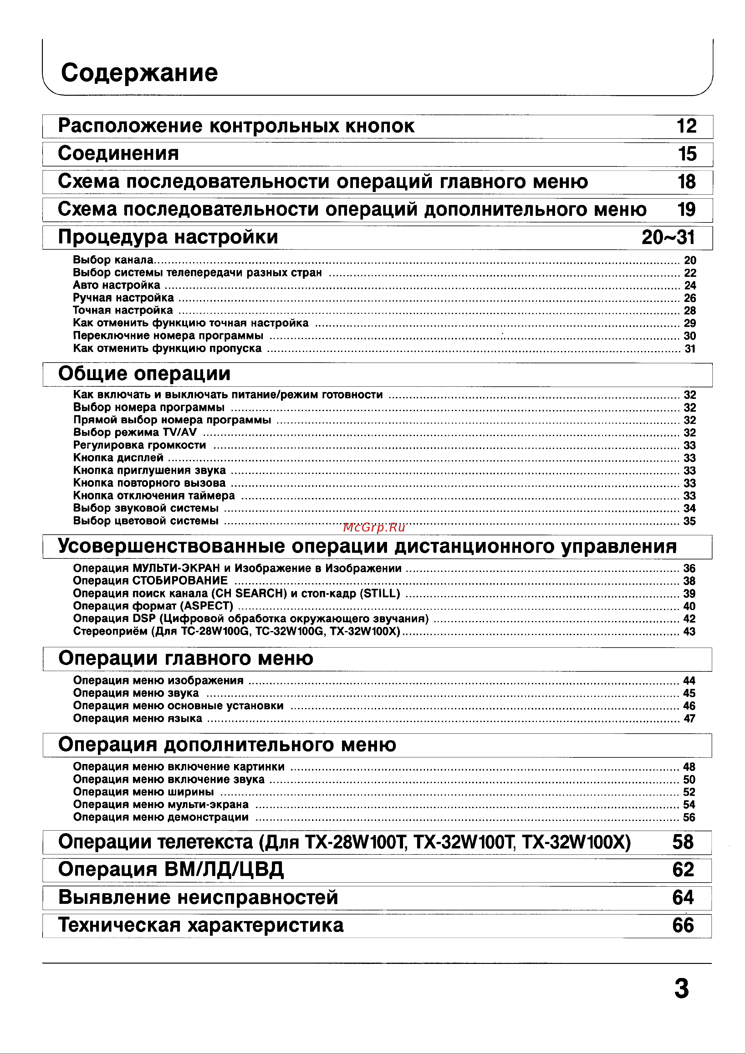 Panasonic TX-28W100T Руководство по эксплуатации онлайн [3/68] 704029