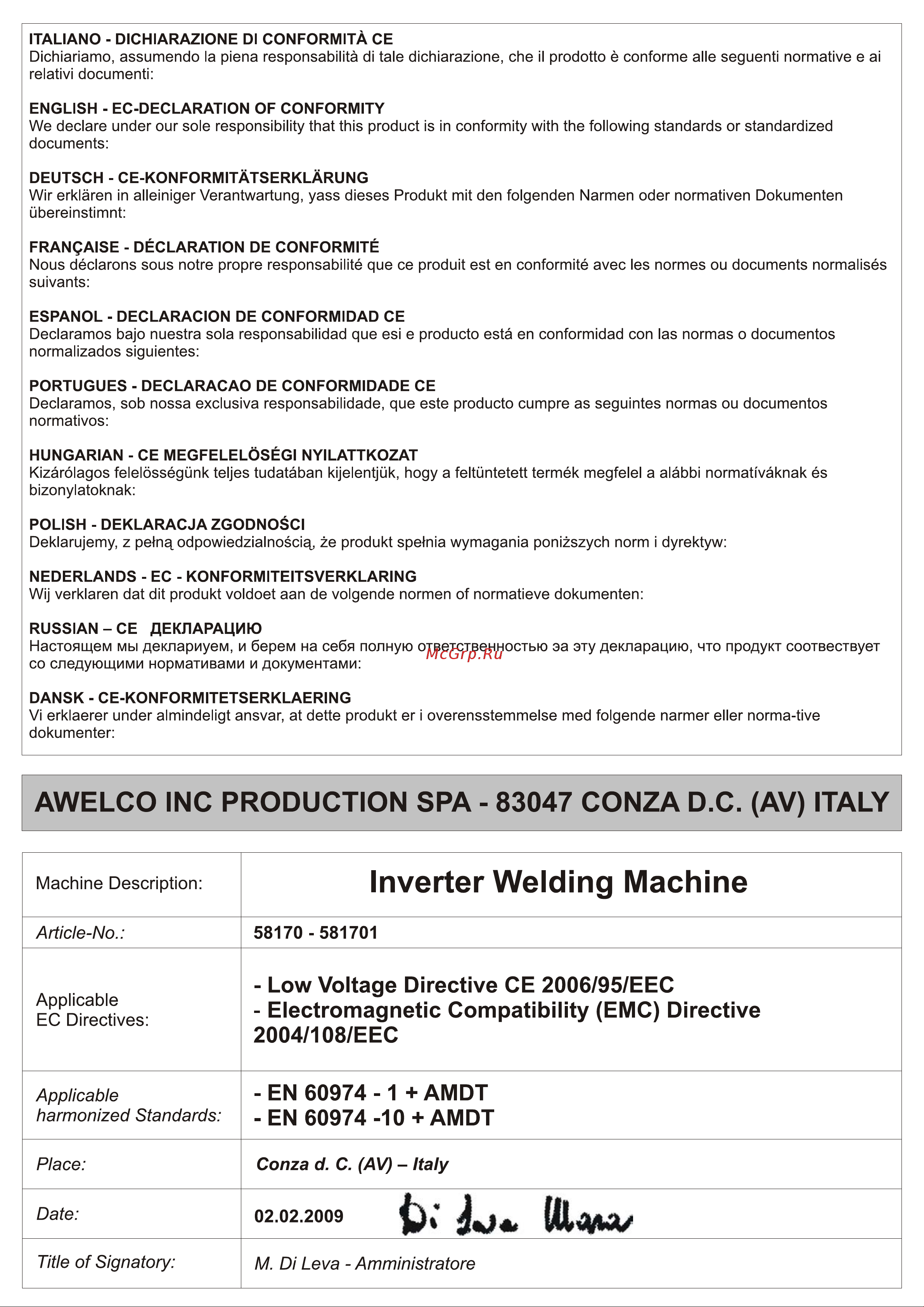 Awelco MIKROTIG 170 [18/20] Dc pdf