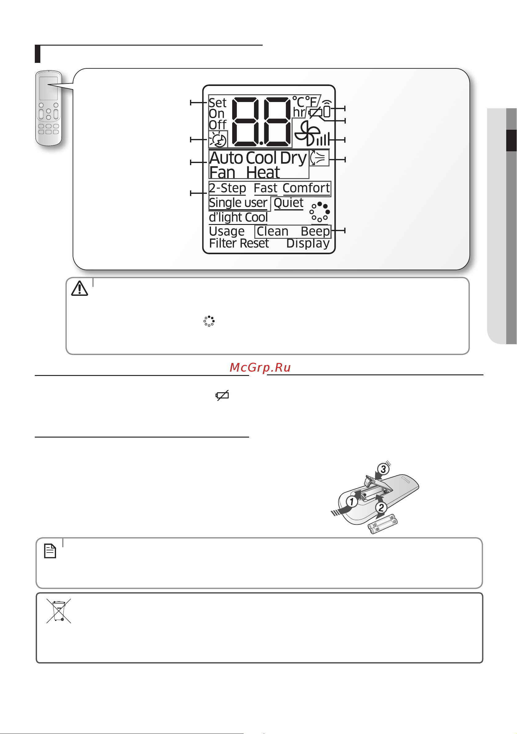 Samsung AR24JQFNAWK [13/61] Дисплей пульта дистанционного управления