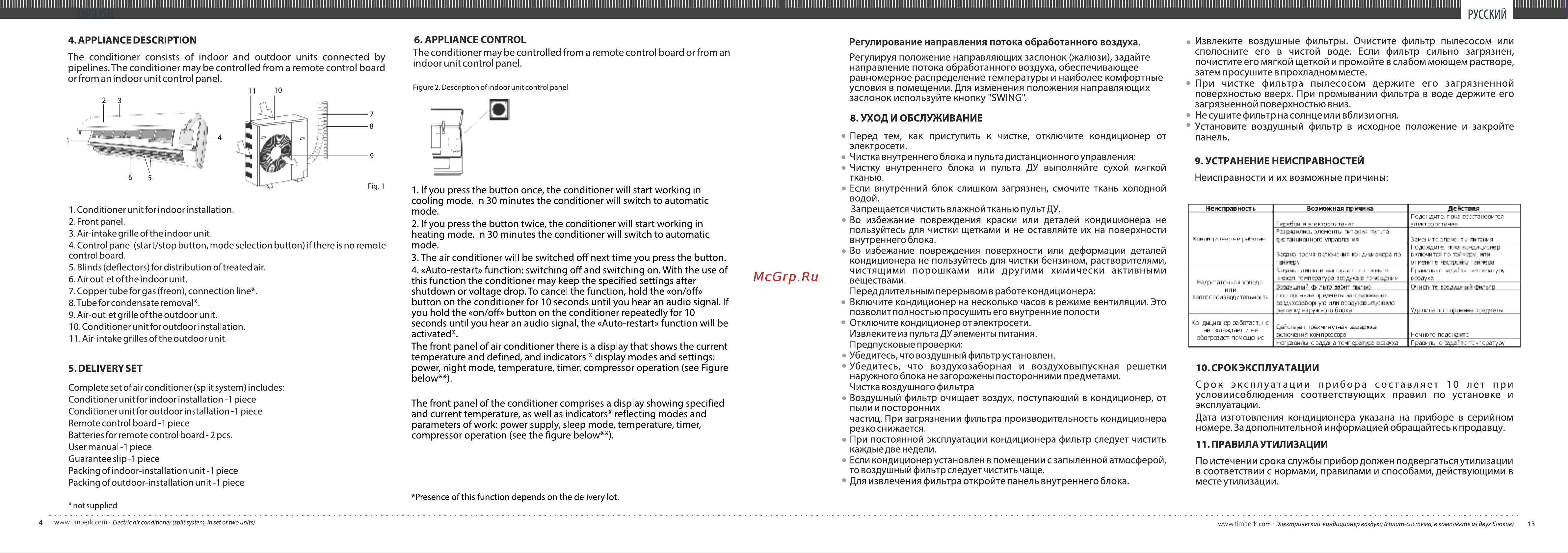 Timberk AC TIM 18HDN S9 Руководство по эксплуатации онлайн [4/8] 706391