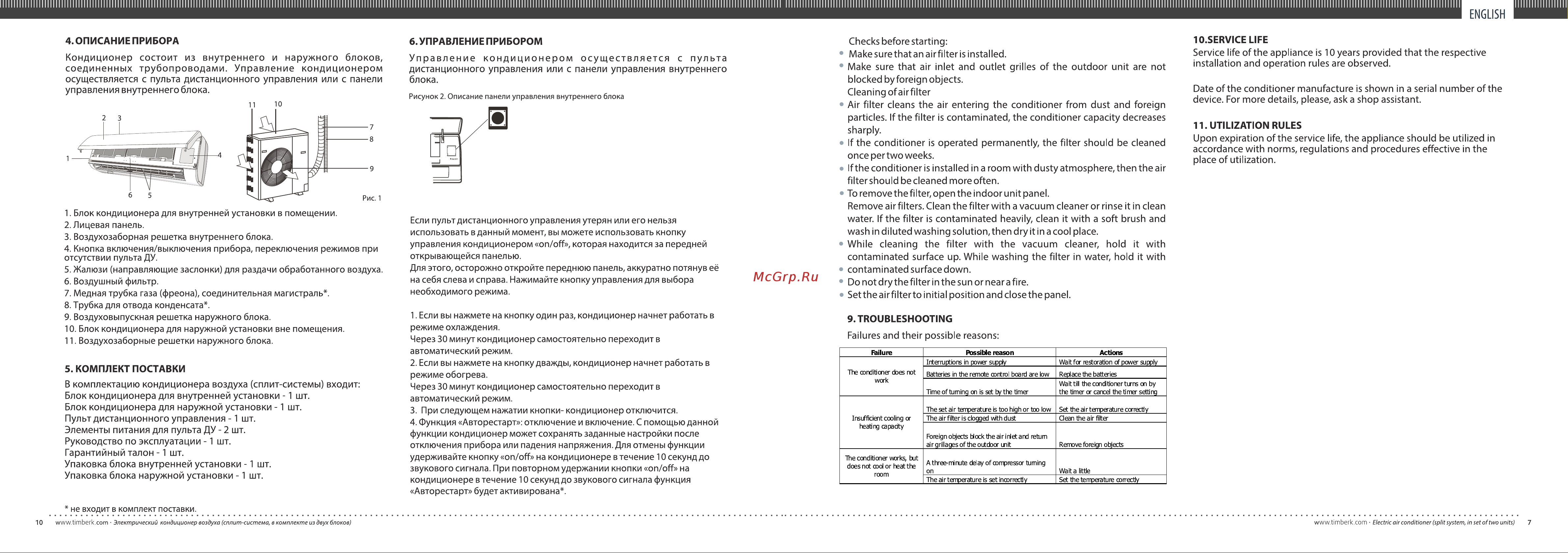 Timberk AC TIM 18HDN S9 Руководство по эксплуатации онлайн [7/8] 706391