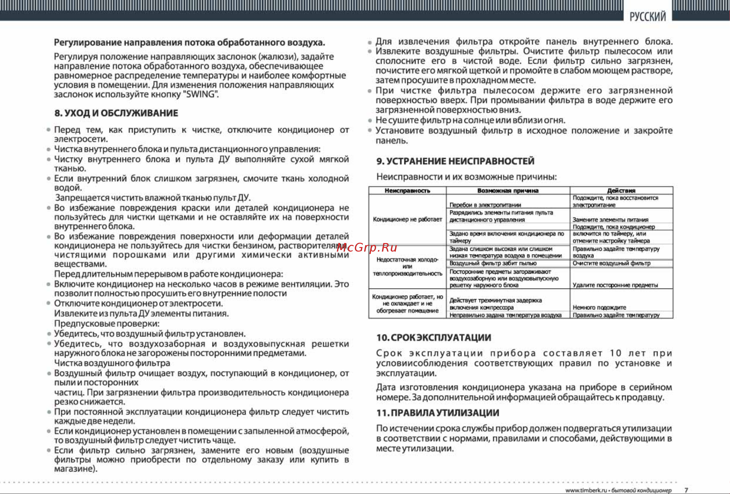 Timberk AC TIM 24H S2 Руководство по эксплуатации онлайн [7/16] 706396