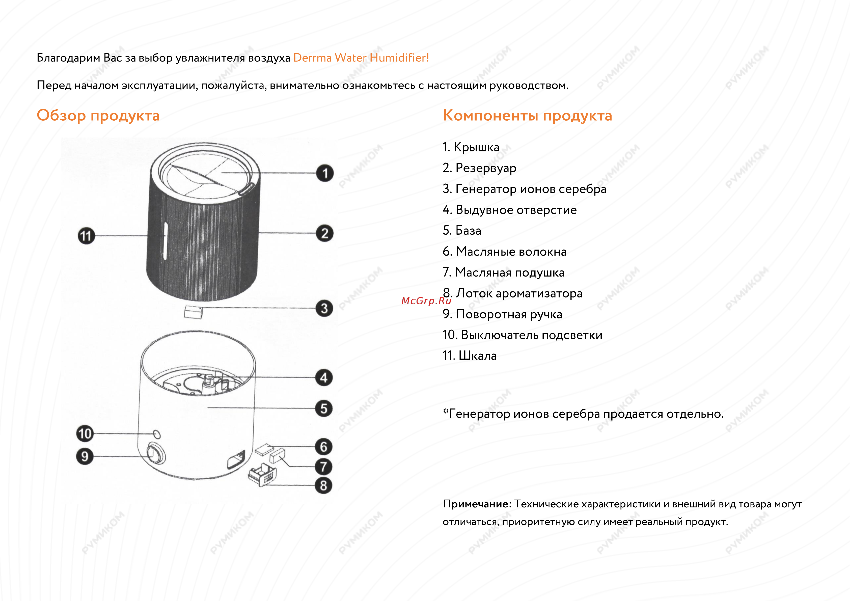 Xiaomi Deerma Water Humidifier (DEM-SJS100) Руководство по эксплуатации онлайн [2/7] 707256