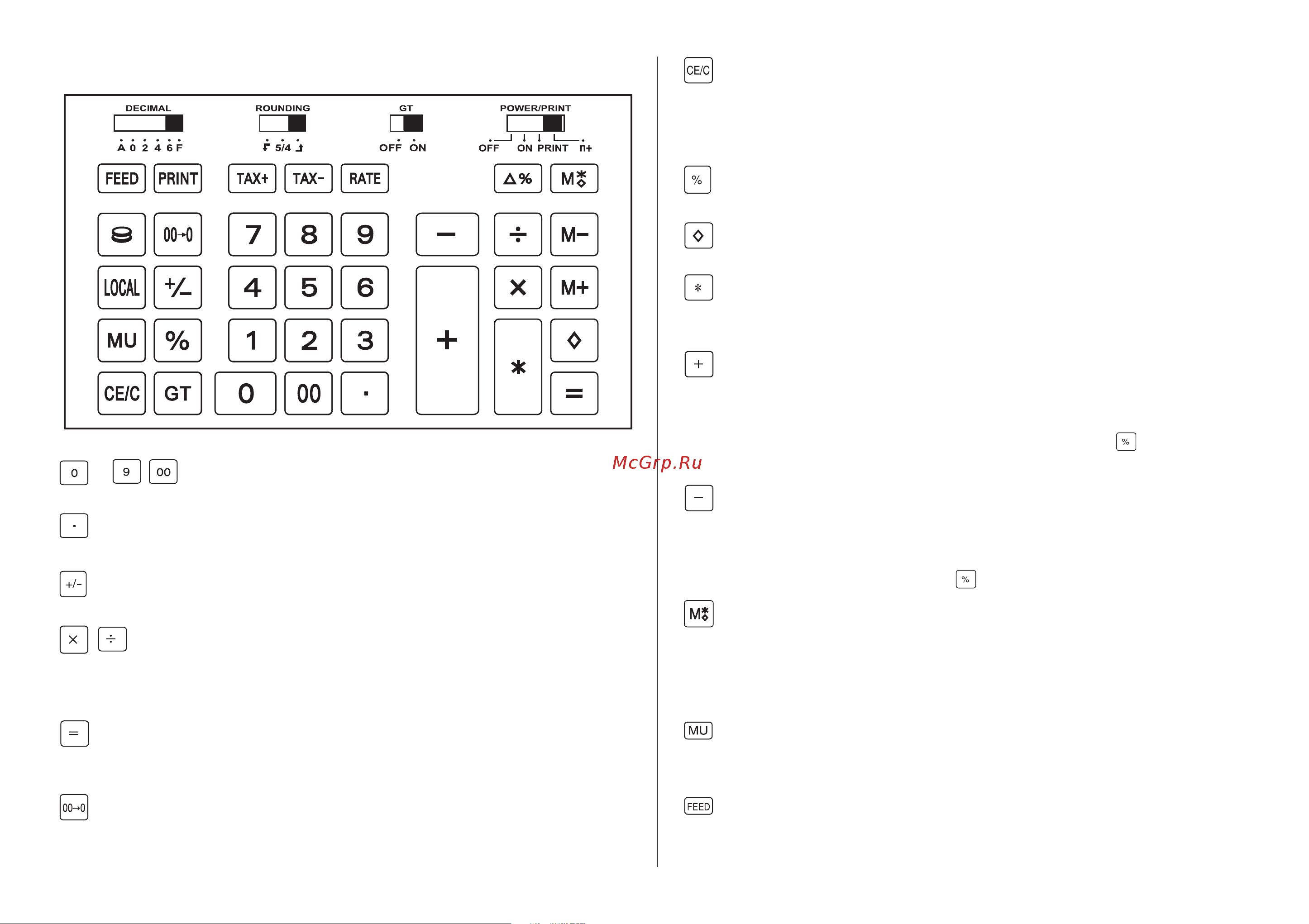 Citizen CX-121II [2/64] Keys and switches description