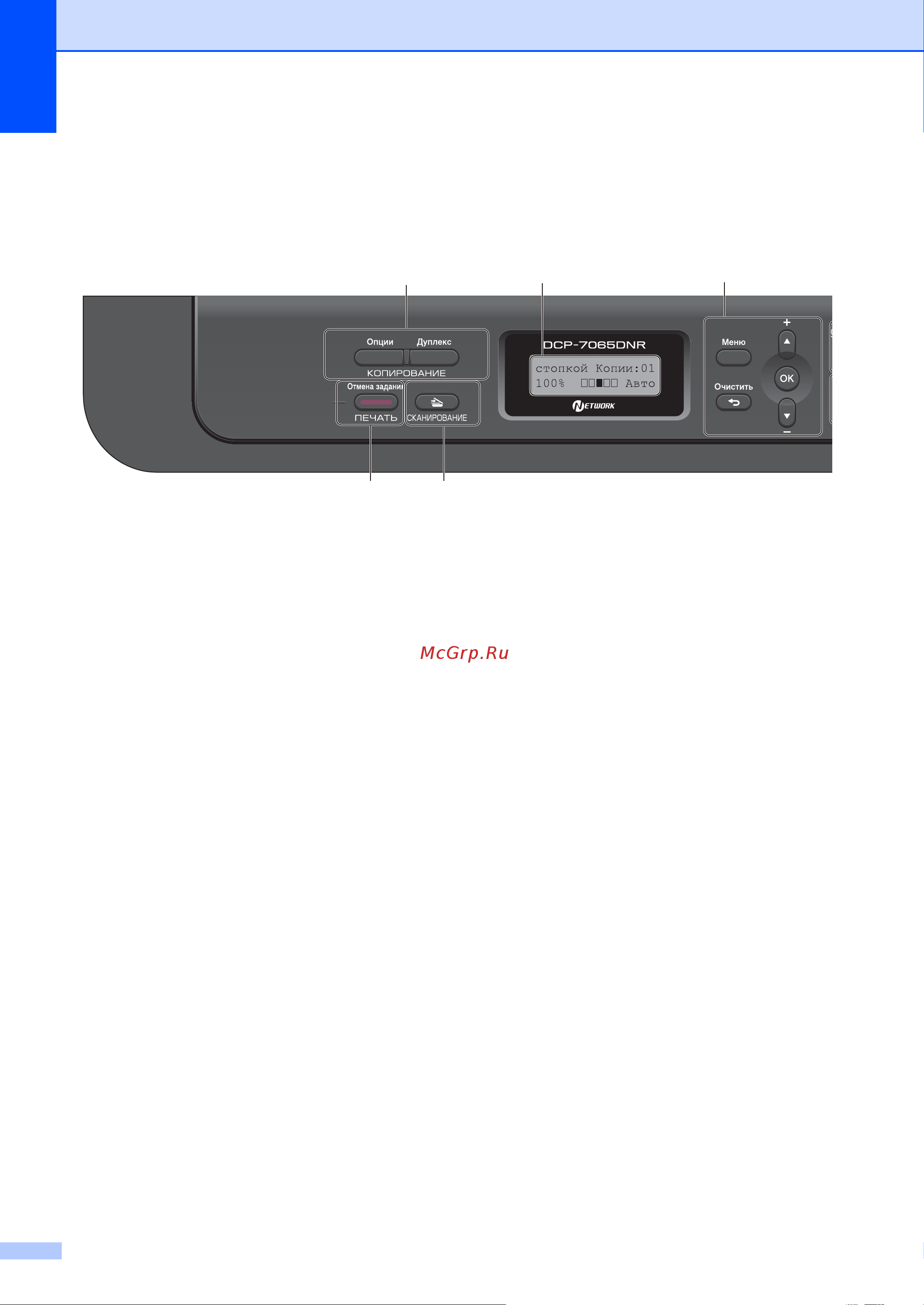 Brother DCP-7057(W) [14/126] Обзор панели управления