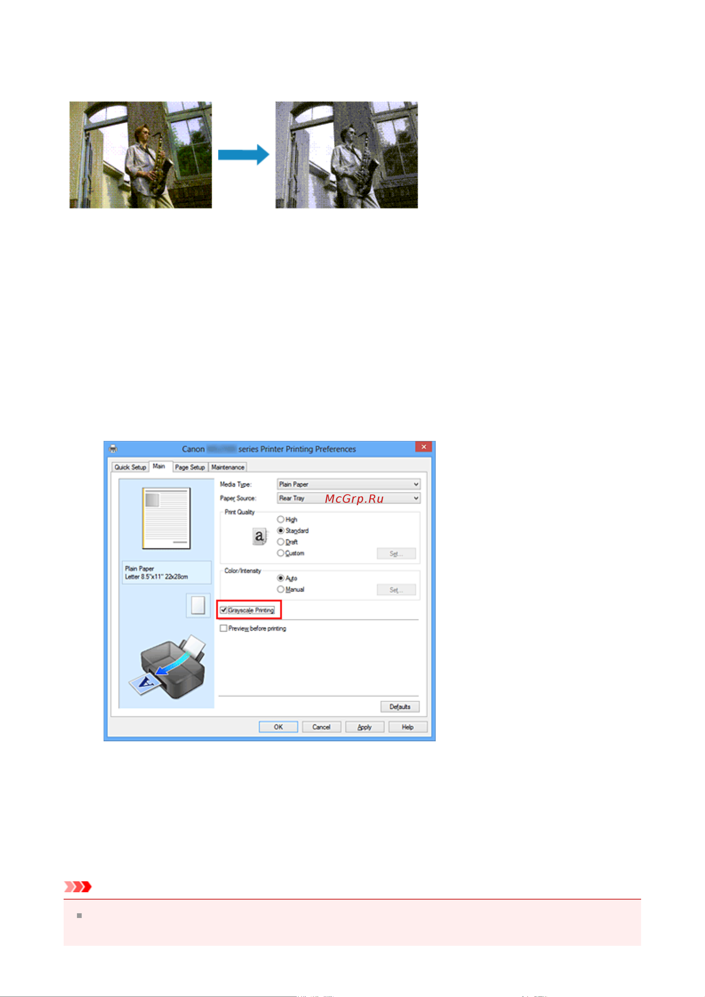 Canon PIXMA MG2545S [321/638] Печать цветного документа в черно белом варианте
