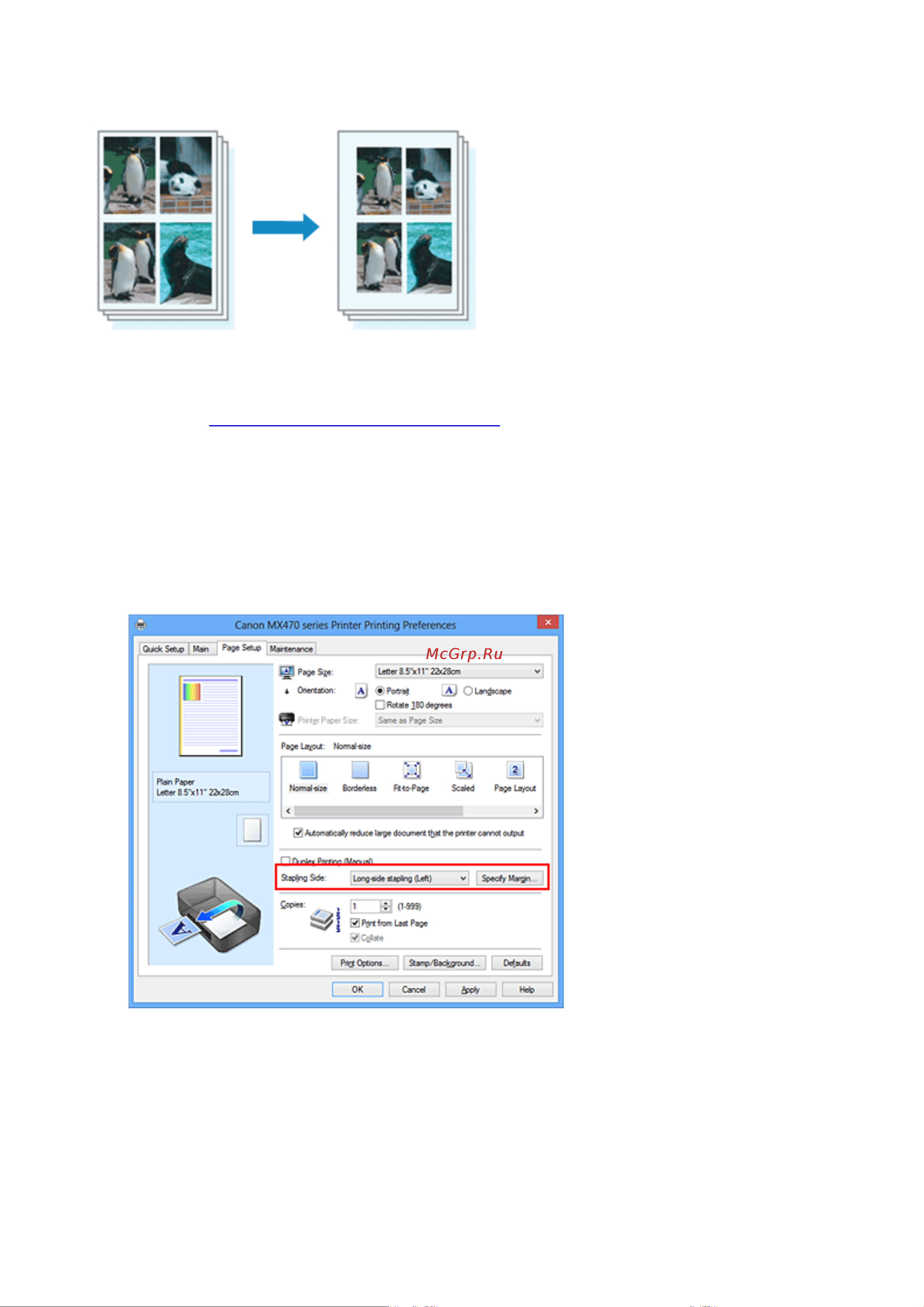 Canon PIXMA MX474 [279/980] Укажите значение для параметра сторона переплета