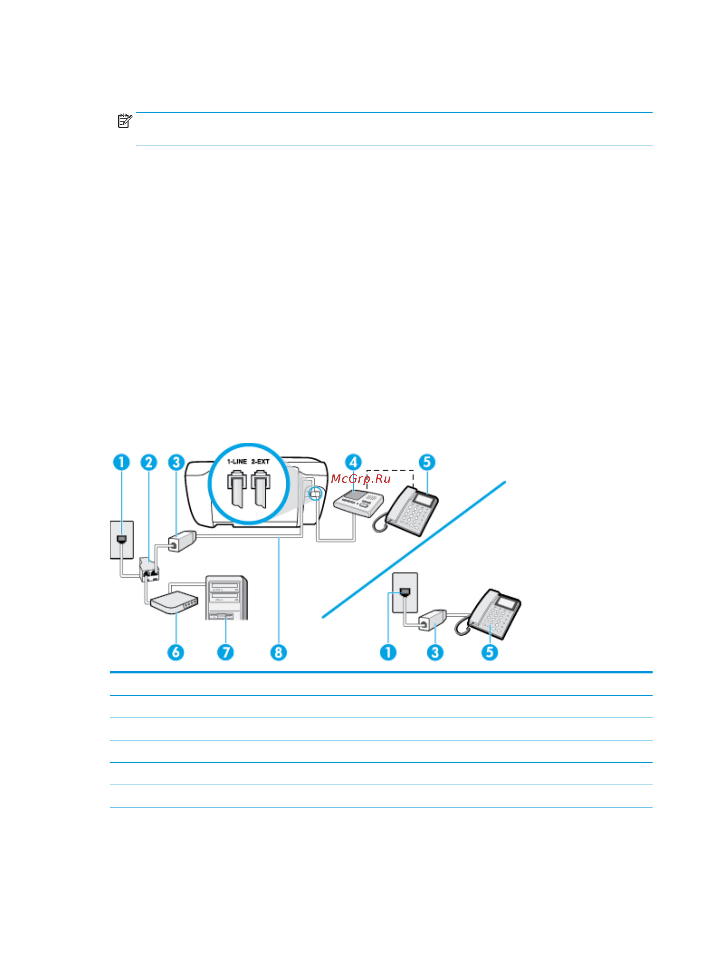 HP DeskJet Ink Advantage 3835 [188/198] Общая линия для голосовых факсимильных вызовов с компьютерным модемом dsl adsl и автоответчиком