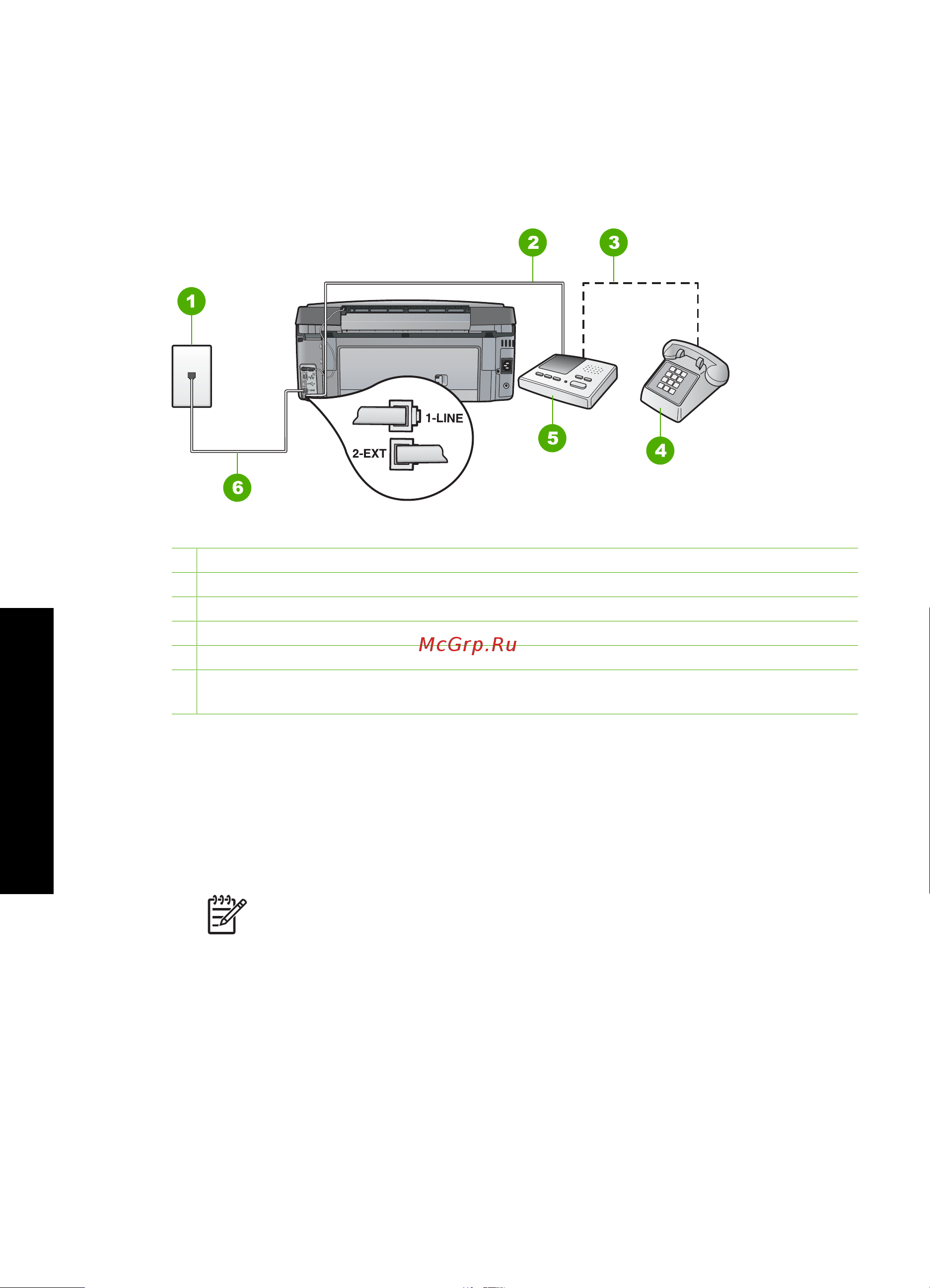 HP Photosmart C7183 [57/133] Вариант и общая линия для голосовых факсимильных вызовов и автоответчик