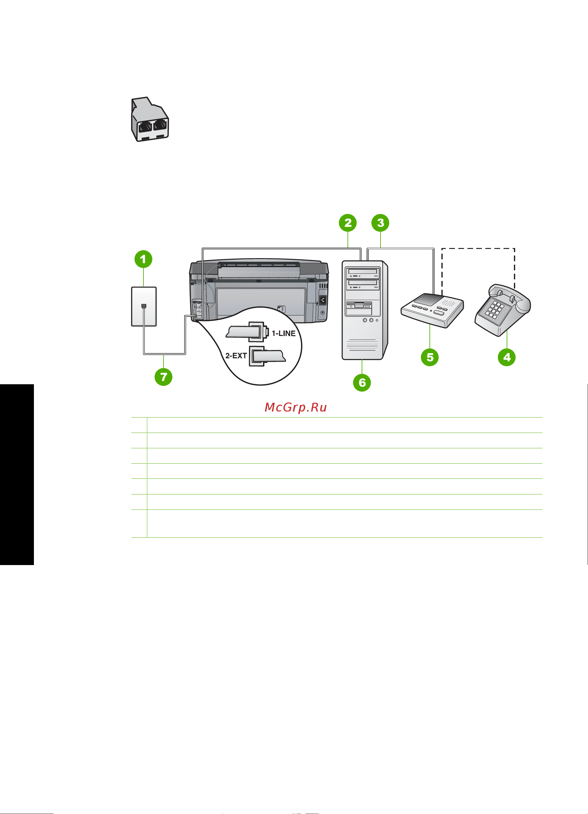 HP Photosmart C7183 [59/133] Разветвитель последовательный разветвитель или параллельный разветвитель с двумя портами rj 11 спереди и разъемом сзади
