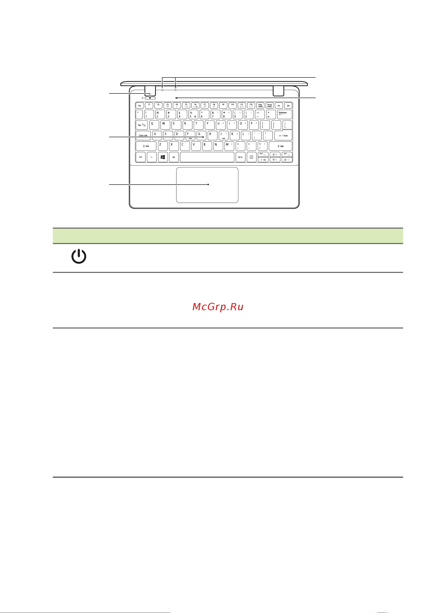 Acer TravelMate B116P (Windows 10) [11/81] Вид клавиатуры