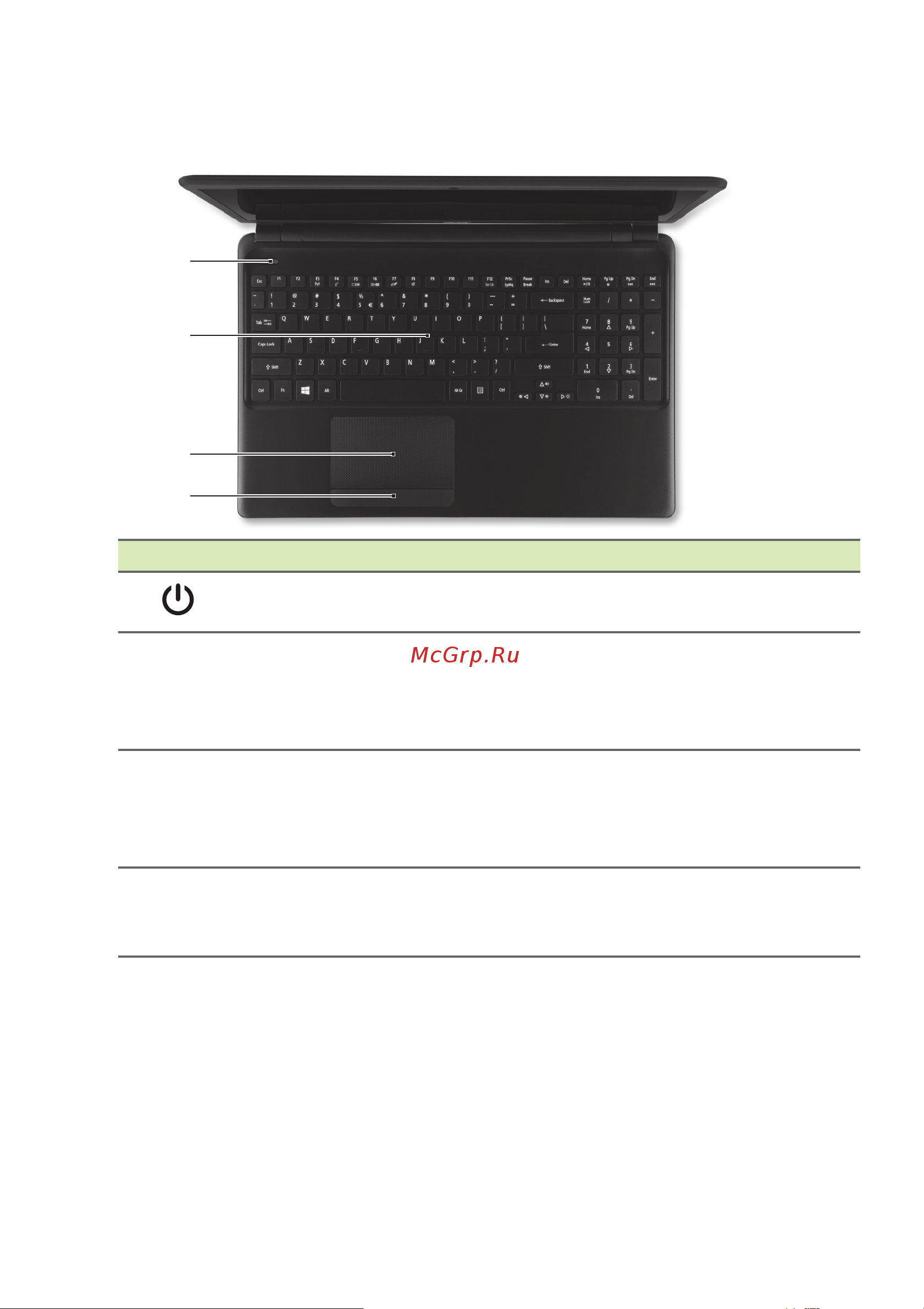 Acer TravelMate P255-M [11/137] Вид клавиатуры