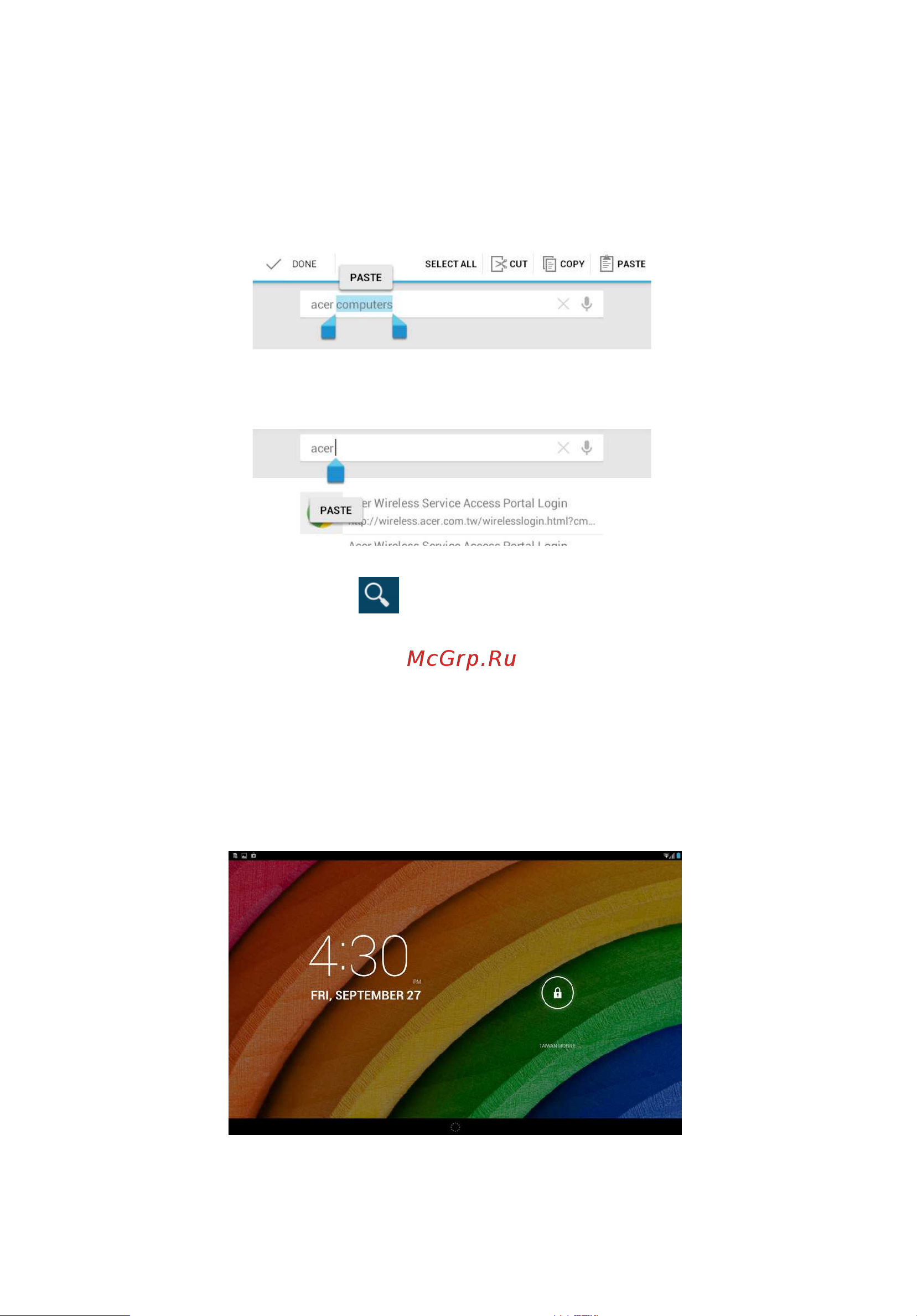 Acer Iconia A3-A11 [21/60] Вывод планшетного пк из режима сна