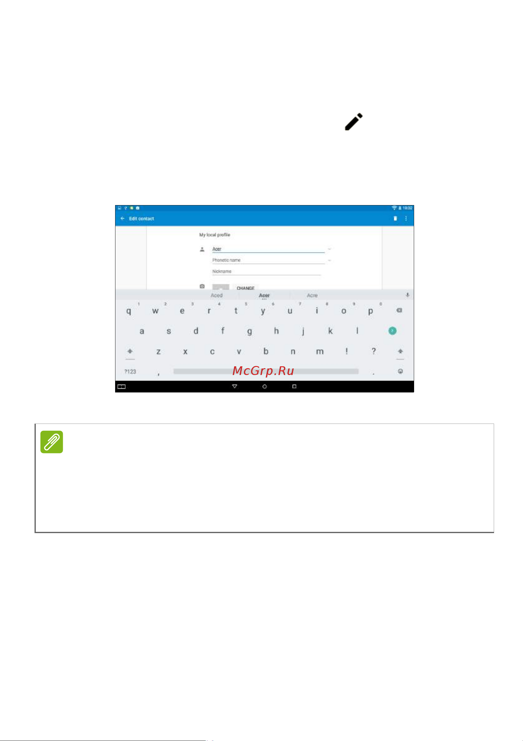 Acer Iconia One 10 B3-A10 [42/72] Изменение сведений о контакте