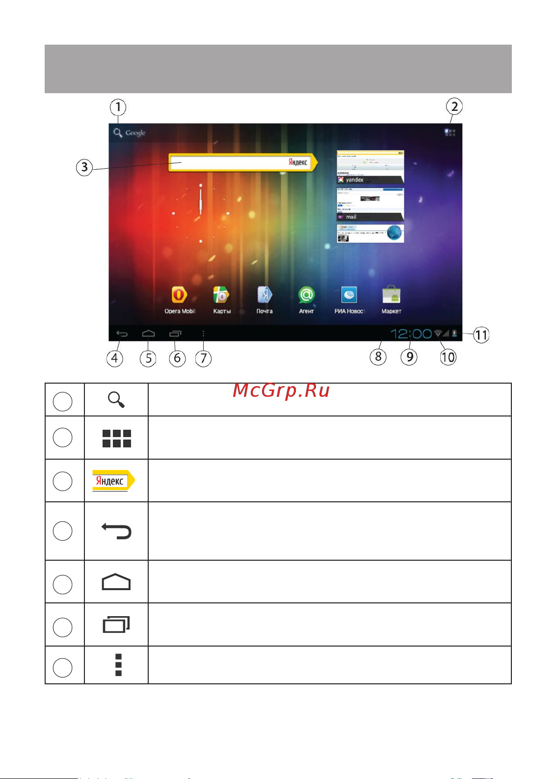 Texet TM-7055HD 3G NaviPad [31/62] Общий вид стандартного рабочего стола oc android