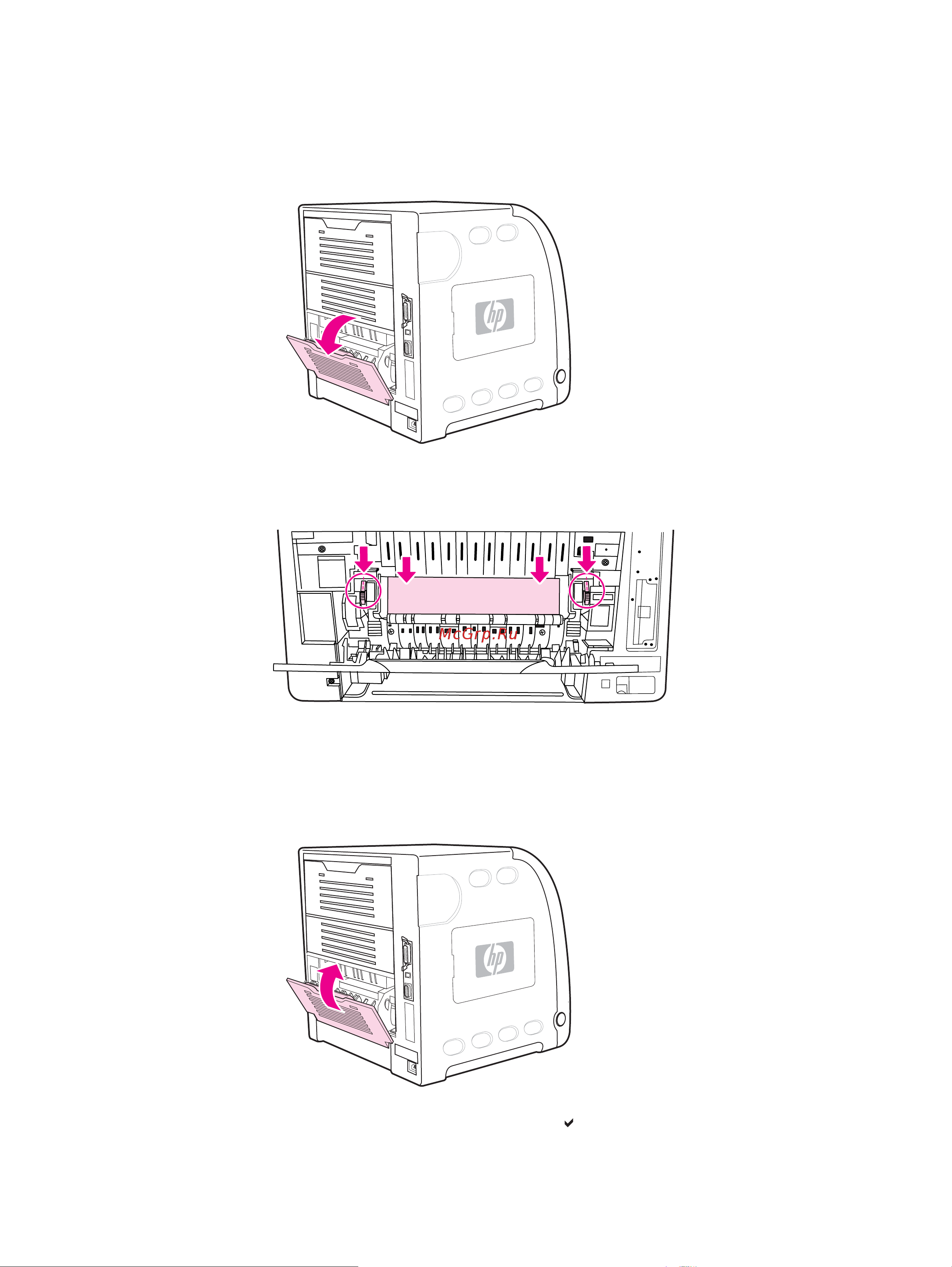 HP Color LaserJet 3700 [200/278] Замятие за нижней задней дверцей задний выходной отсек