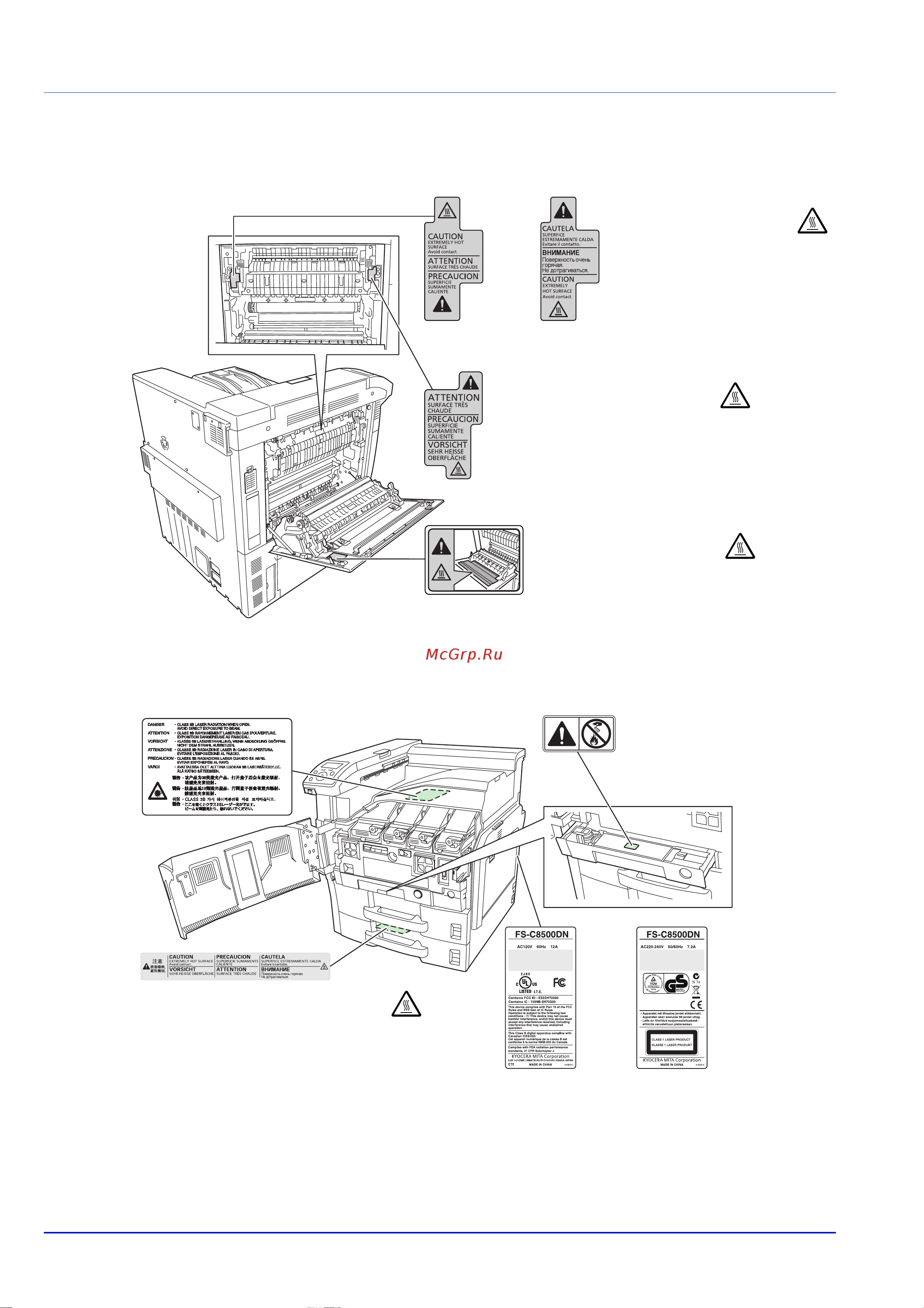 Kyocera FS-C8500DN [12/94] Этикетки с предостережениями