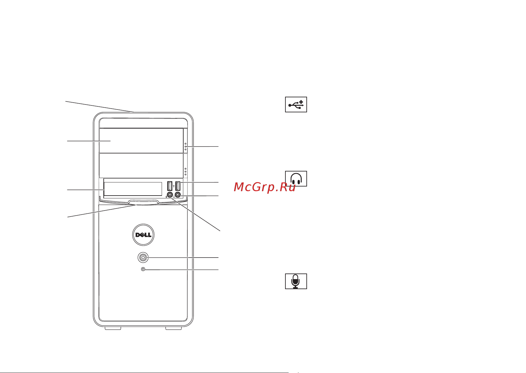 Dell Inspiron™ 580 [22/90] Функции передней панели