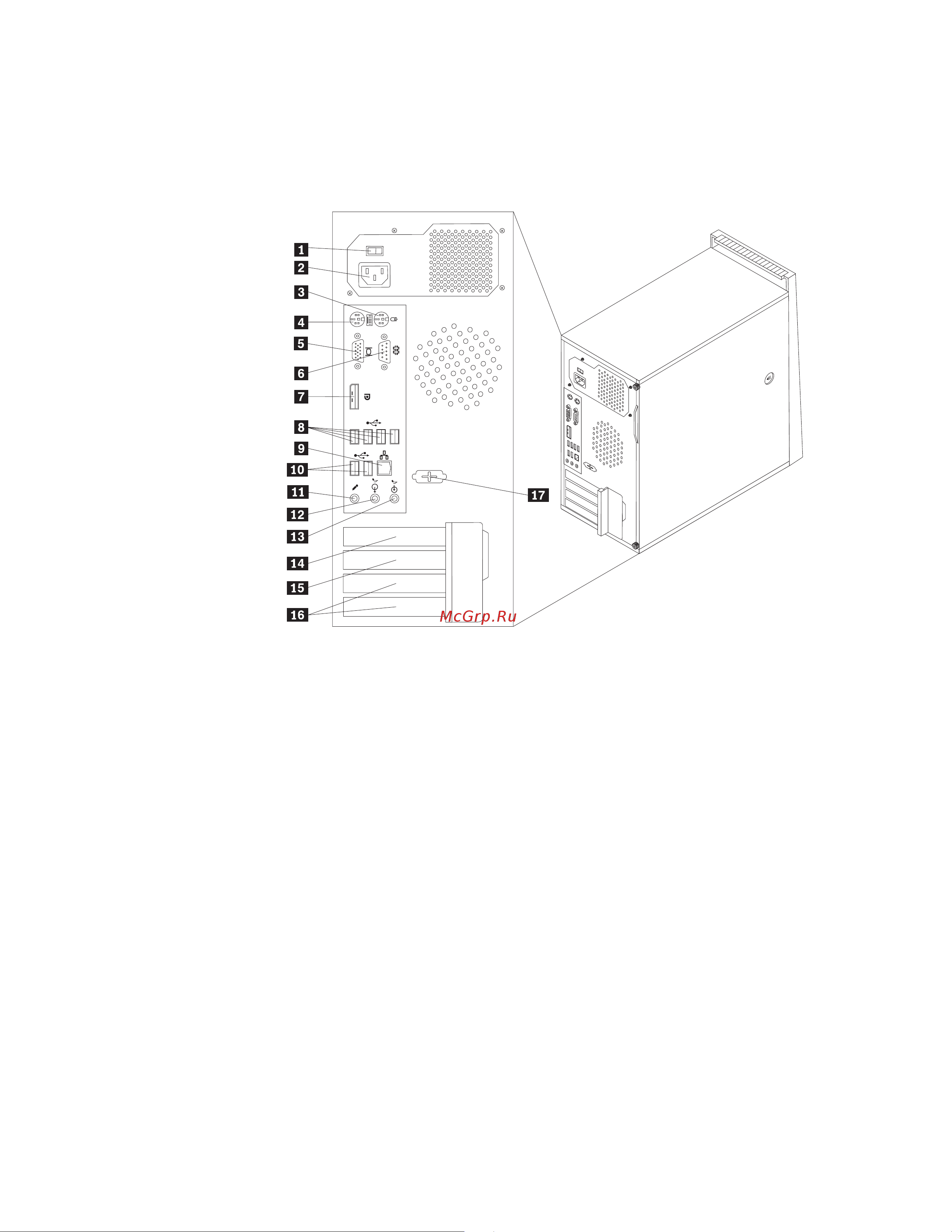 Lenovo ThinkCentre M58 [16/96] На рис 2 показано расположение разъемов на задней панели компьютера некоторые разъемы на задней панели компьютера окрашены это помогает определить место подключения кабелей