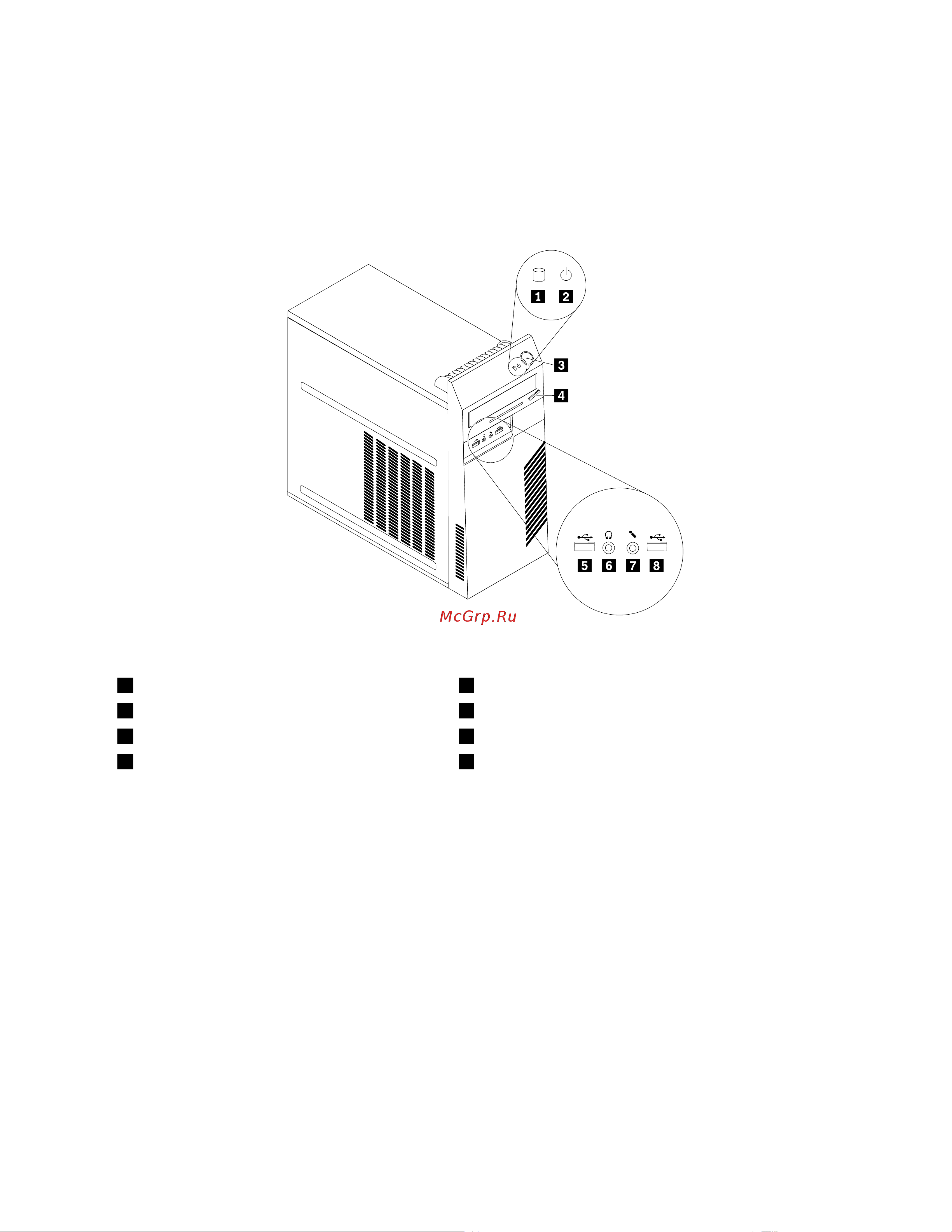 Lenovo ThinkCentre M75e (Tower Form Factor) [15/86] На рис 2 расположение разъемов и других элементов на задней панели компьютера на странице 8 показано расположение разъемов и других элементов на зад...