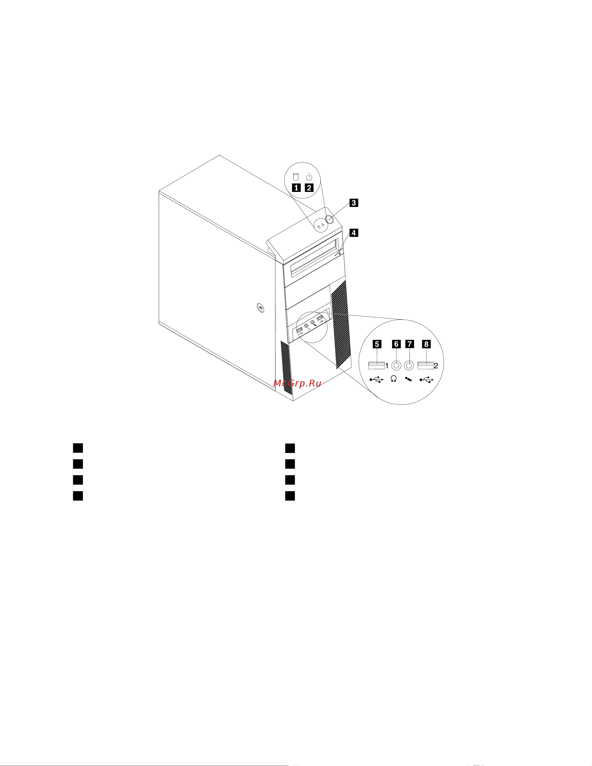 Lenovo ThinkCentre M77 (Tower Form Factor) [21/146] Расположение разъемов органов управления и индикаторов на лицевой панели компьютера
