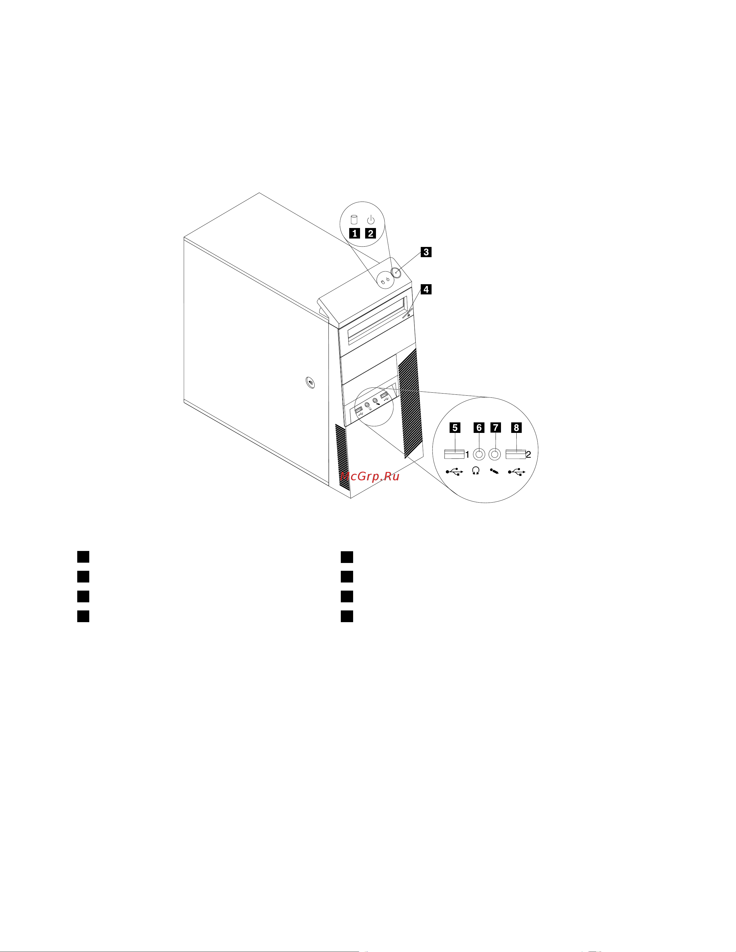 Lenovo ThinkCentre M82 (Tower Form Factor) [22/172] Расположение разъемов органов управления и индикаторов на лицевой панели компьютера