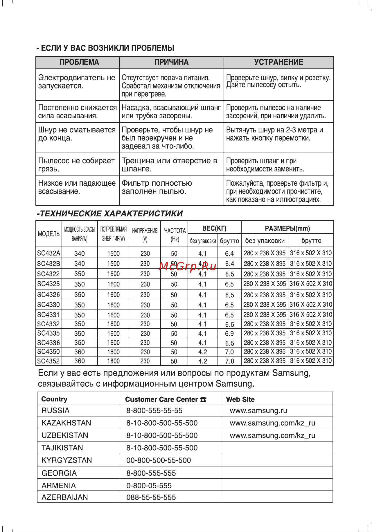 Samsung SC432A (B) Руководство по эксплуатации онлайн [10/10] 716440