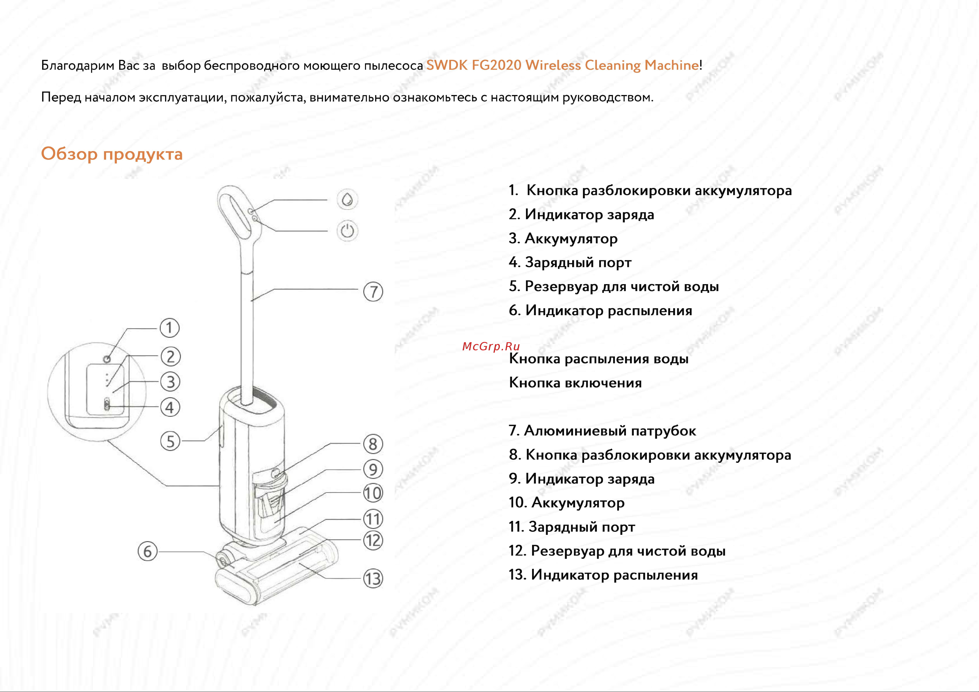 Xiaomi SWDK FG2020 Wireless Cleaning Machine Руководство по эксплуатации онлайн [2/7] 716937