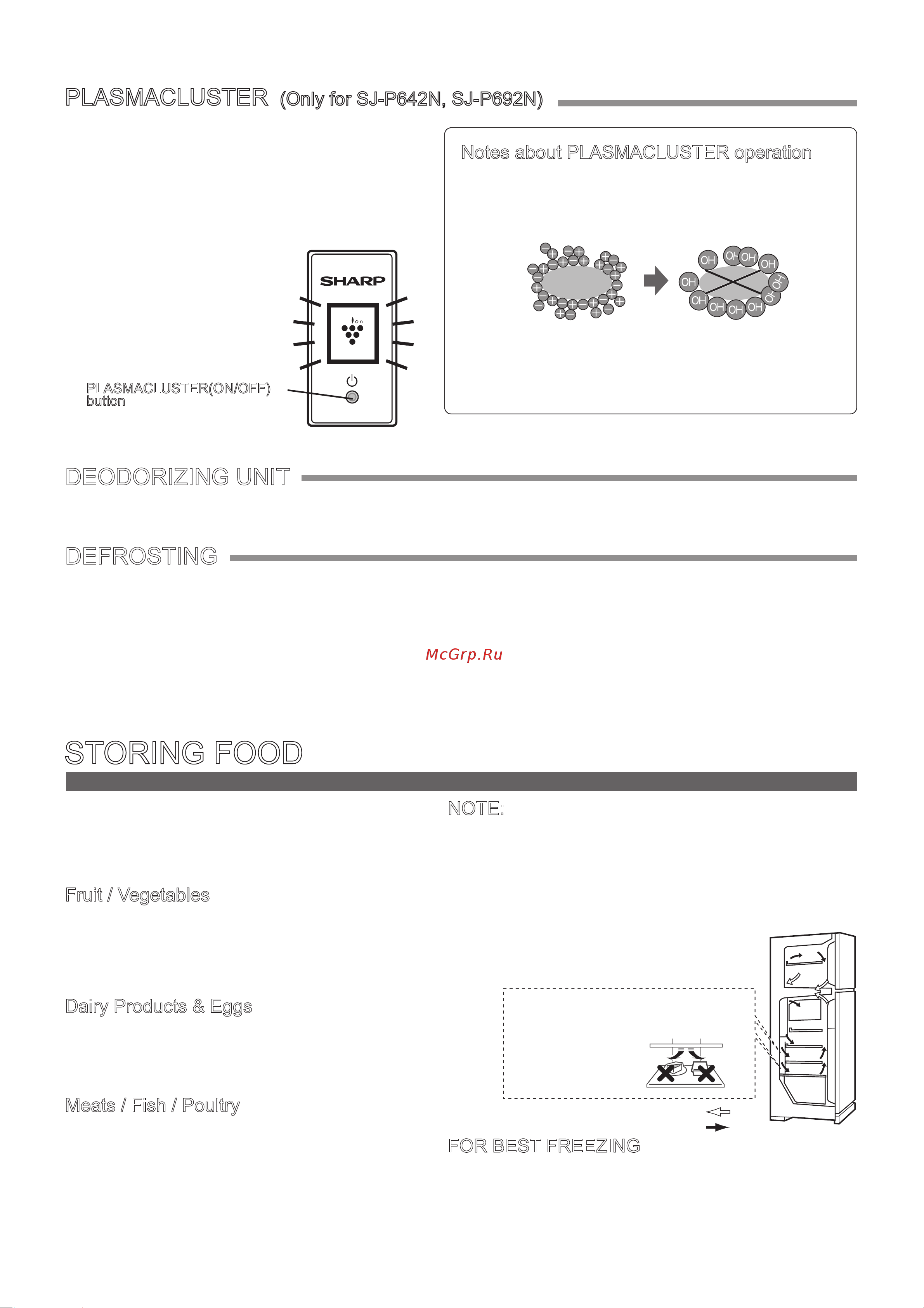 Sharp SJ-692NGR [11/12] Storing food