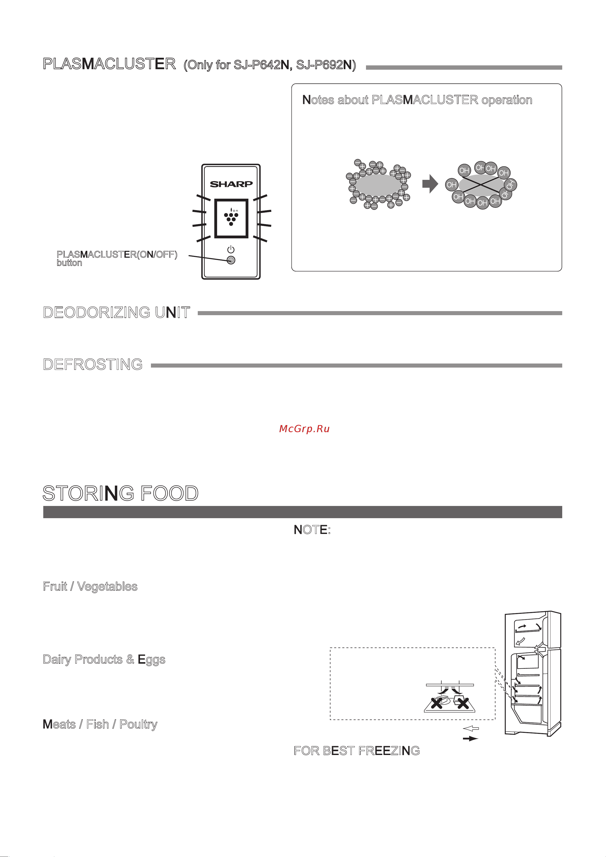 Sharp SJ-P692NBE [11/12] Storing food