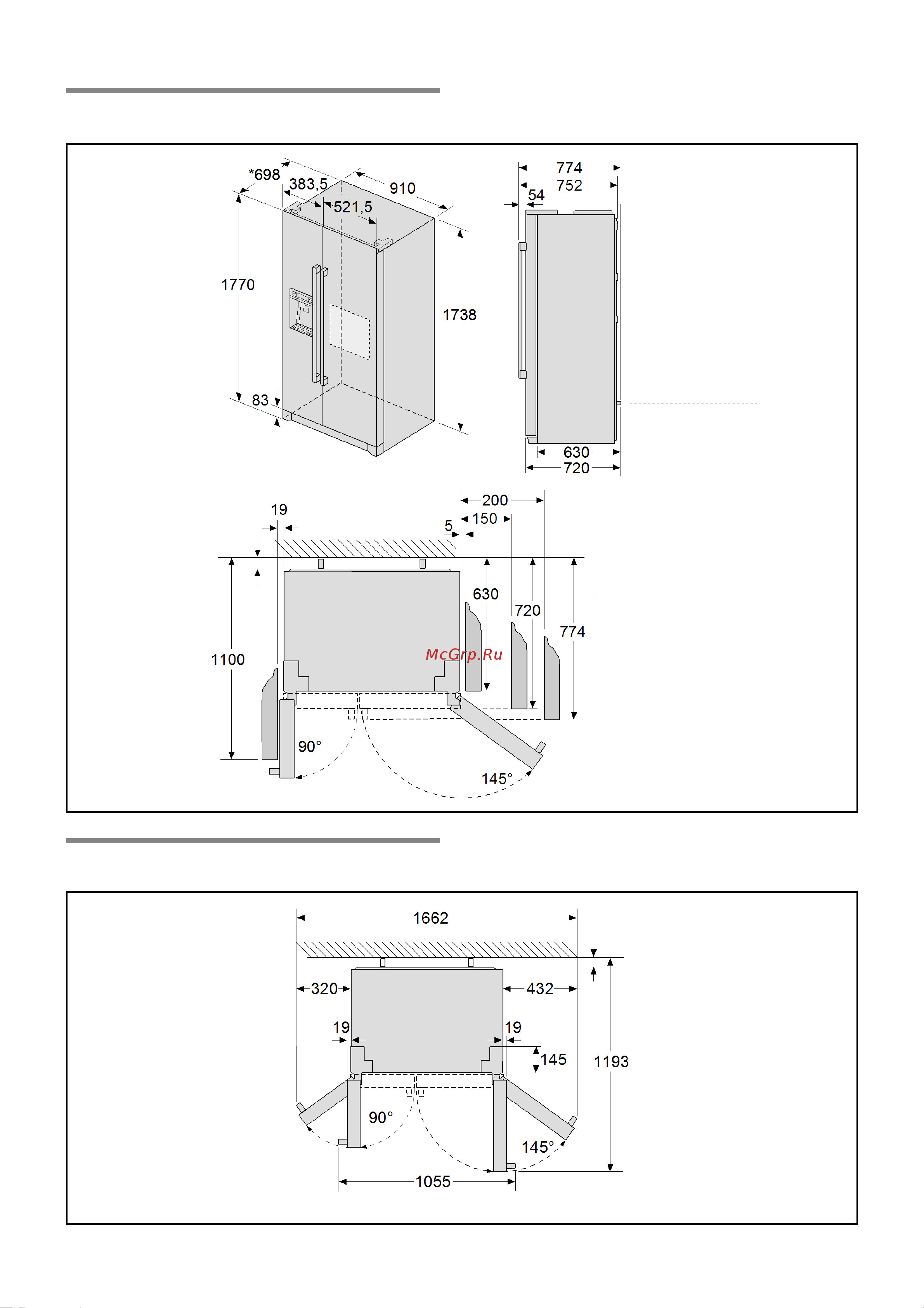 Siemens KA90DVI20 [6/29] Установочные размеры