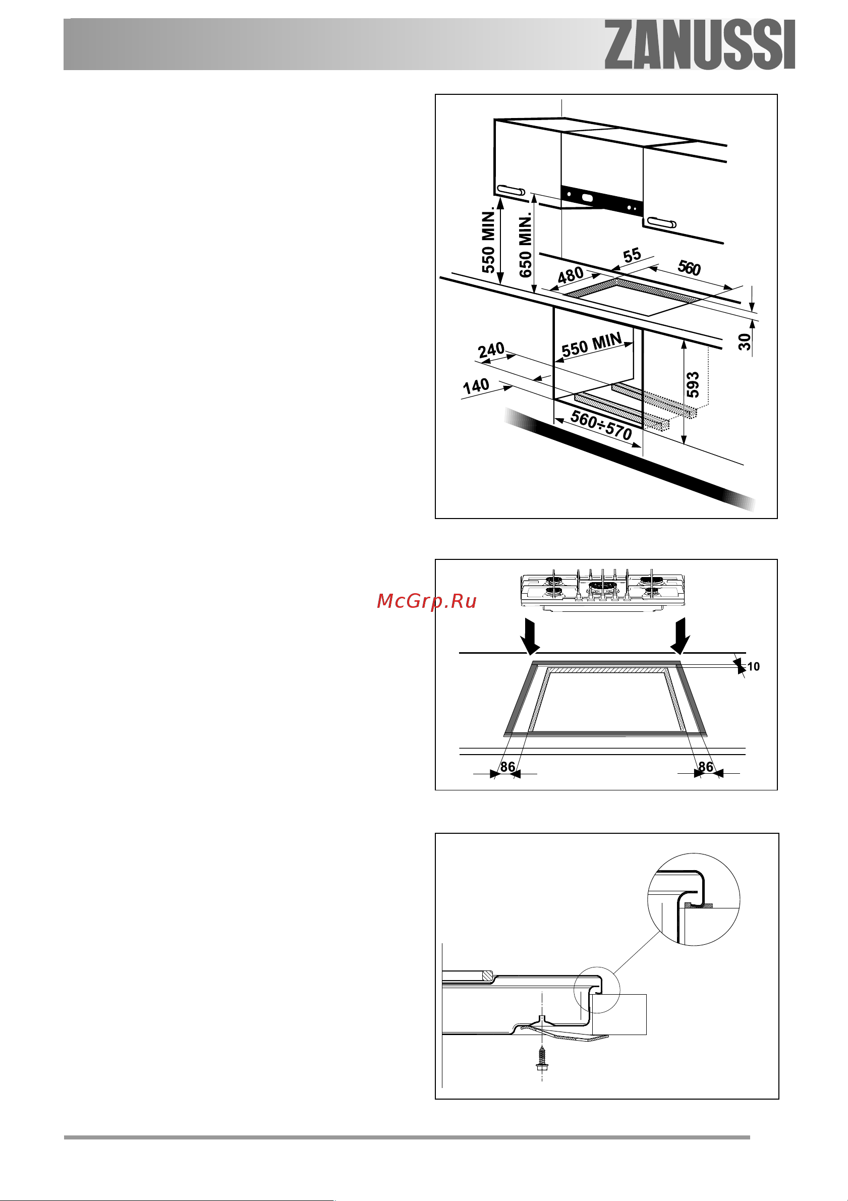 Zanussi ZGS 785 TX [59/88] Encastre nos móveis de cozinha