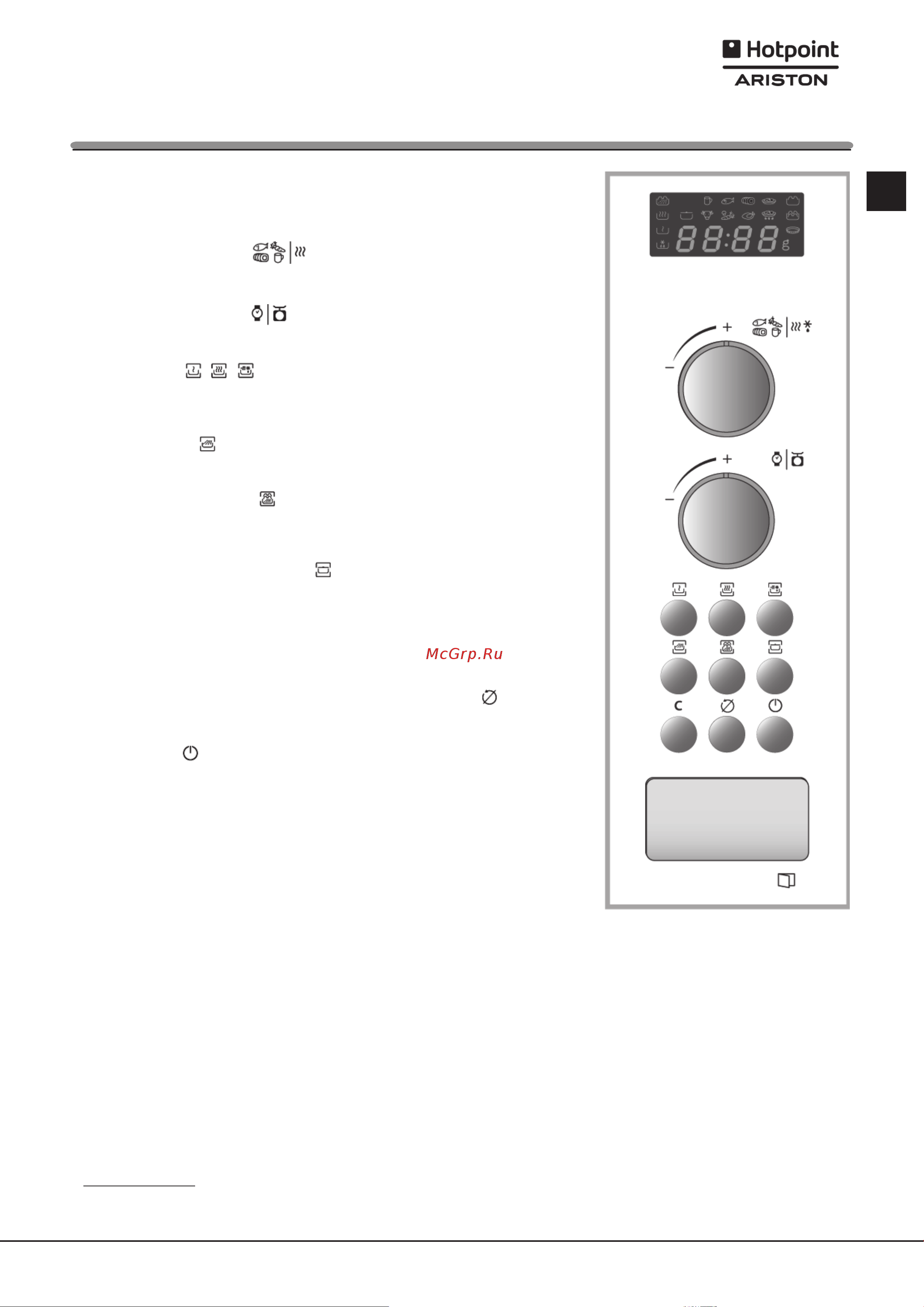 Hotpoint-Ariston MWKX 212 X HA (аналог MWK 212) [7/22] Панель управления