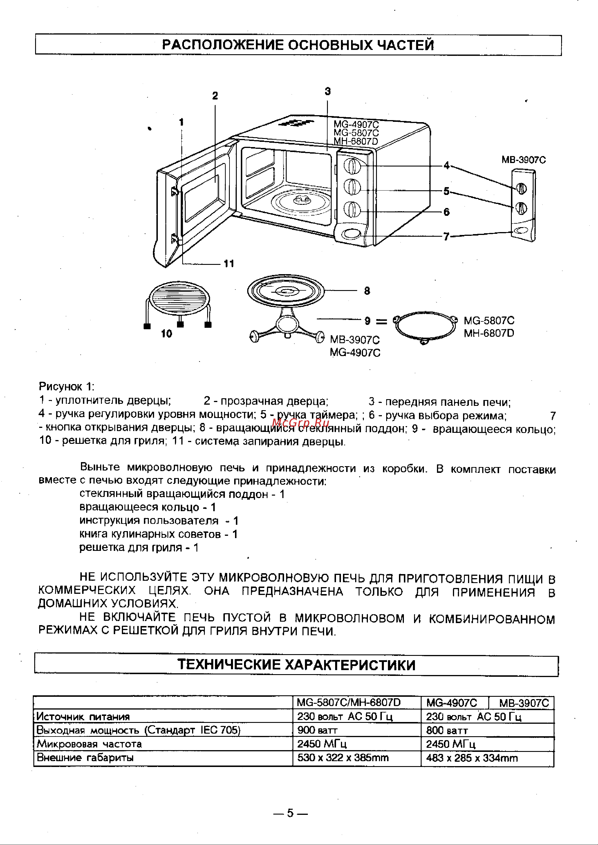 LG MG-5807C Руководство по эксплуатации онлайн [5/26] 728132