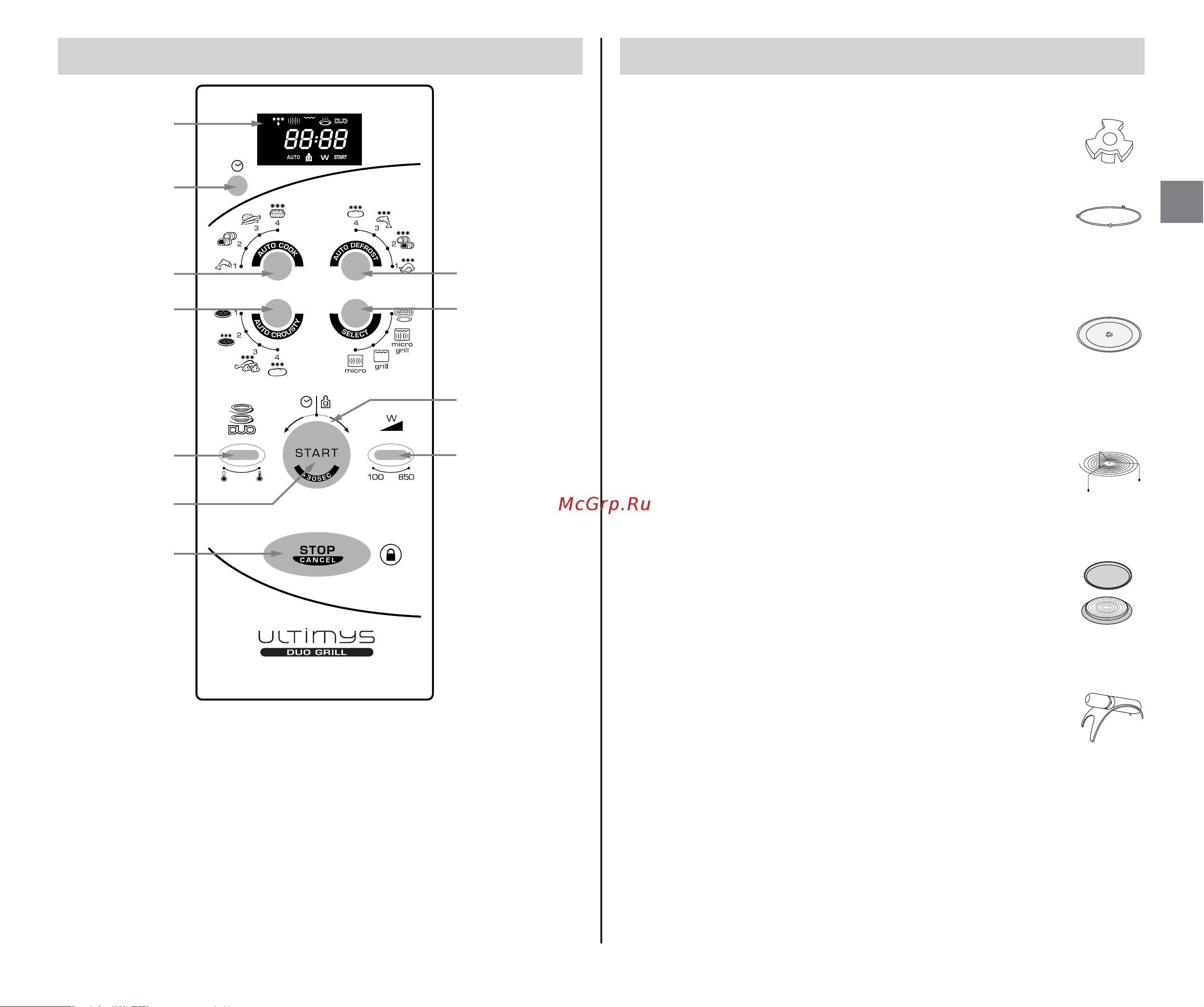 Moulinex AFM 443 Ultimys Duo Grill [38/140] Kontrol paneli aksesuarlar