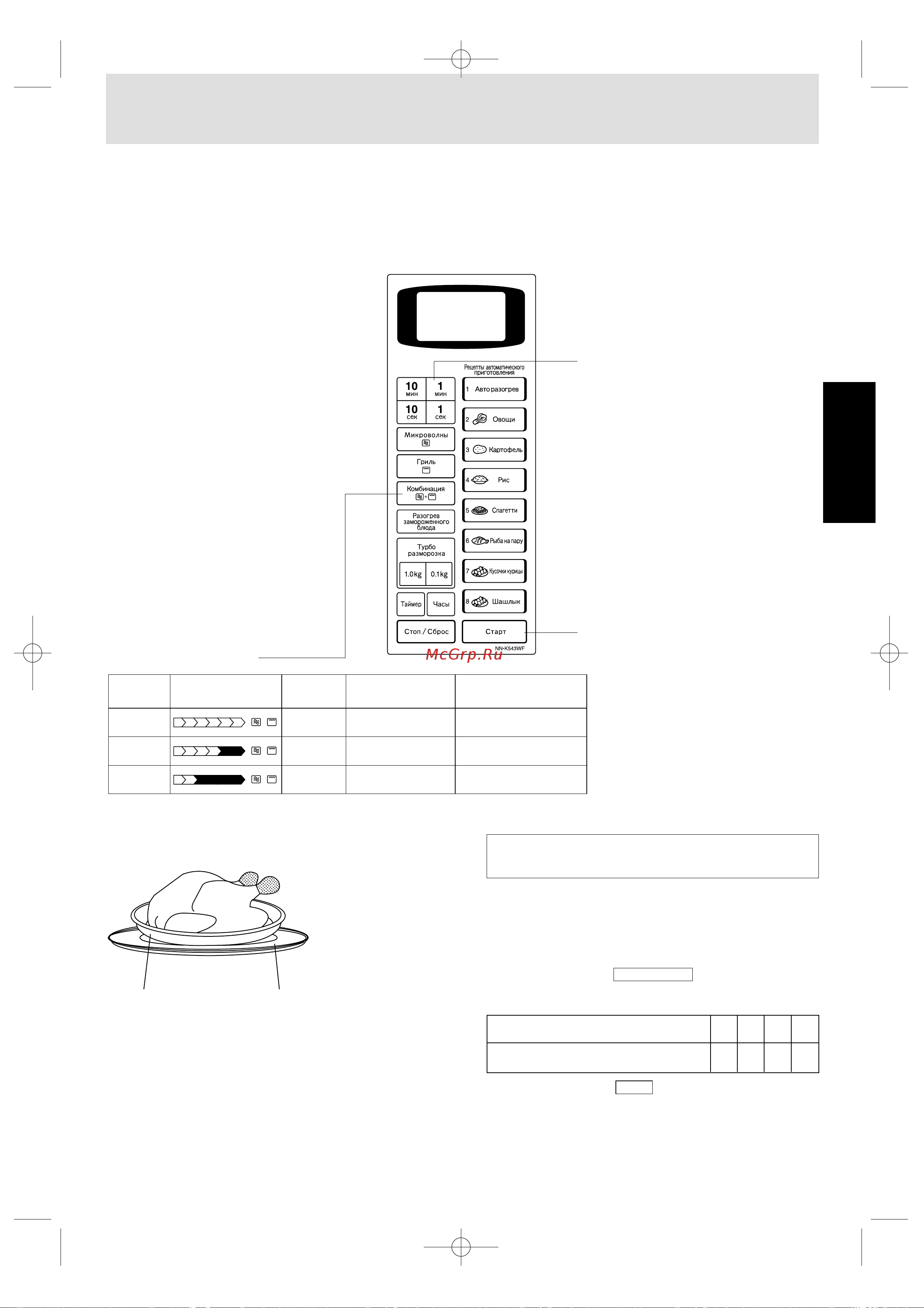 Panasonic NN-K543W [11/15] Работа в режиме комбинация с установкой времени