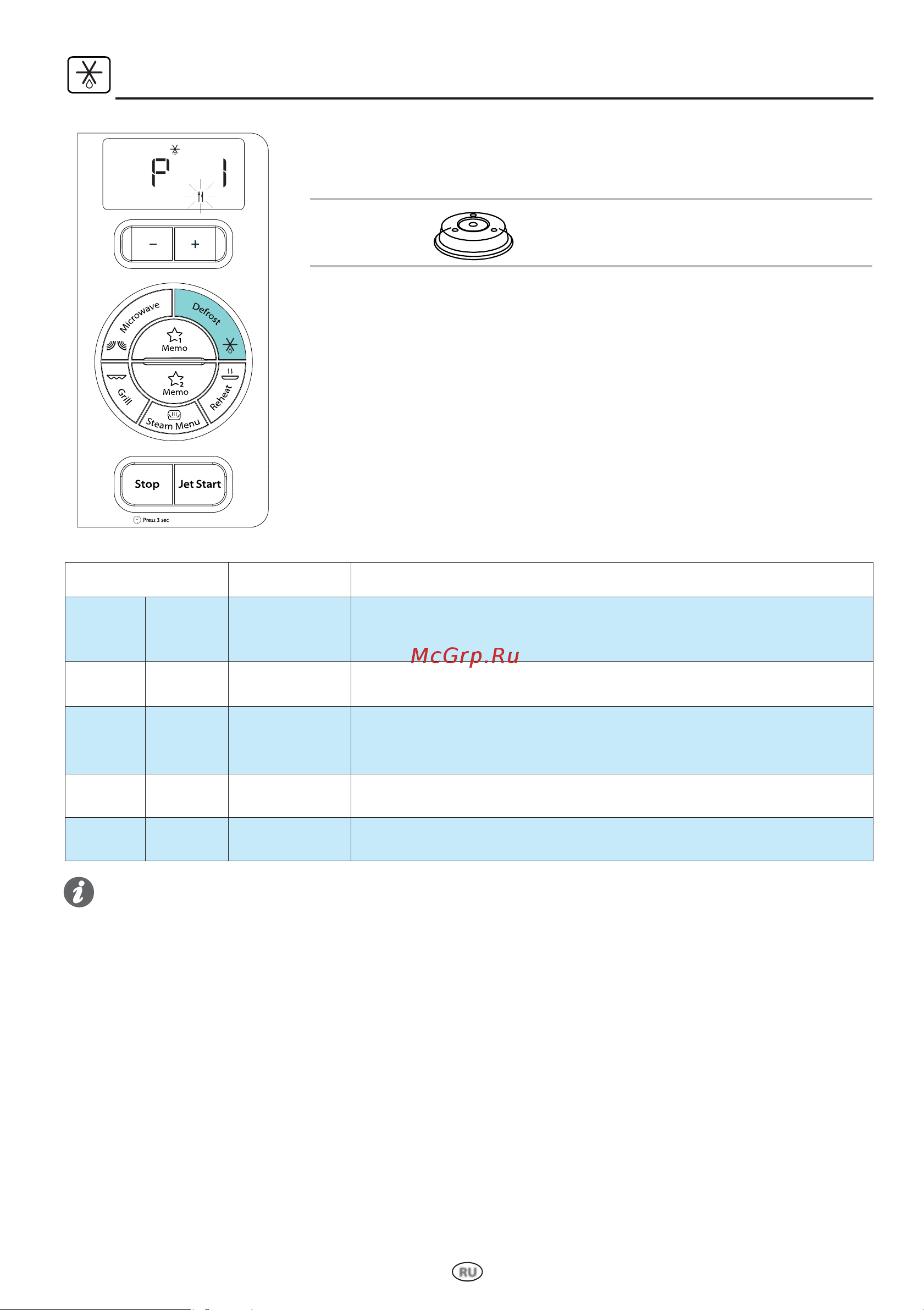 Whirlpool MWA 269 WH [14/24] Defrost menu меню разморозки