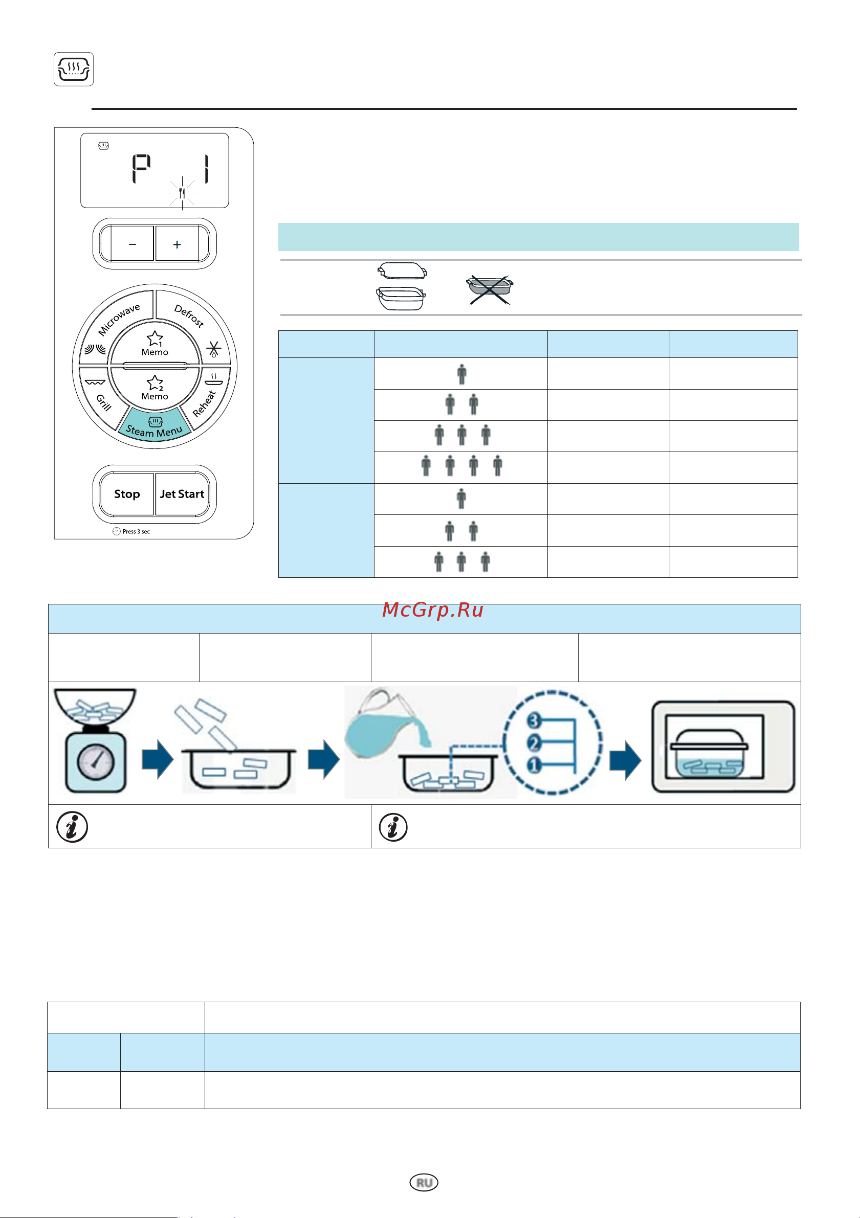 Whirlpool MWA 269 WH [21/24] Steam boil menu меню пароварка и варка только в модели mwa269