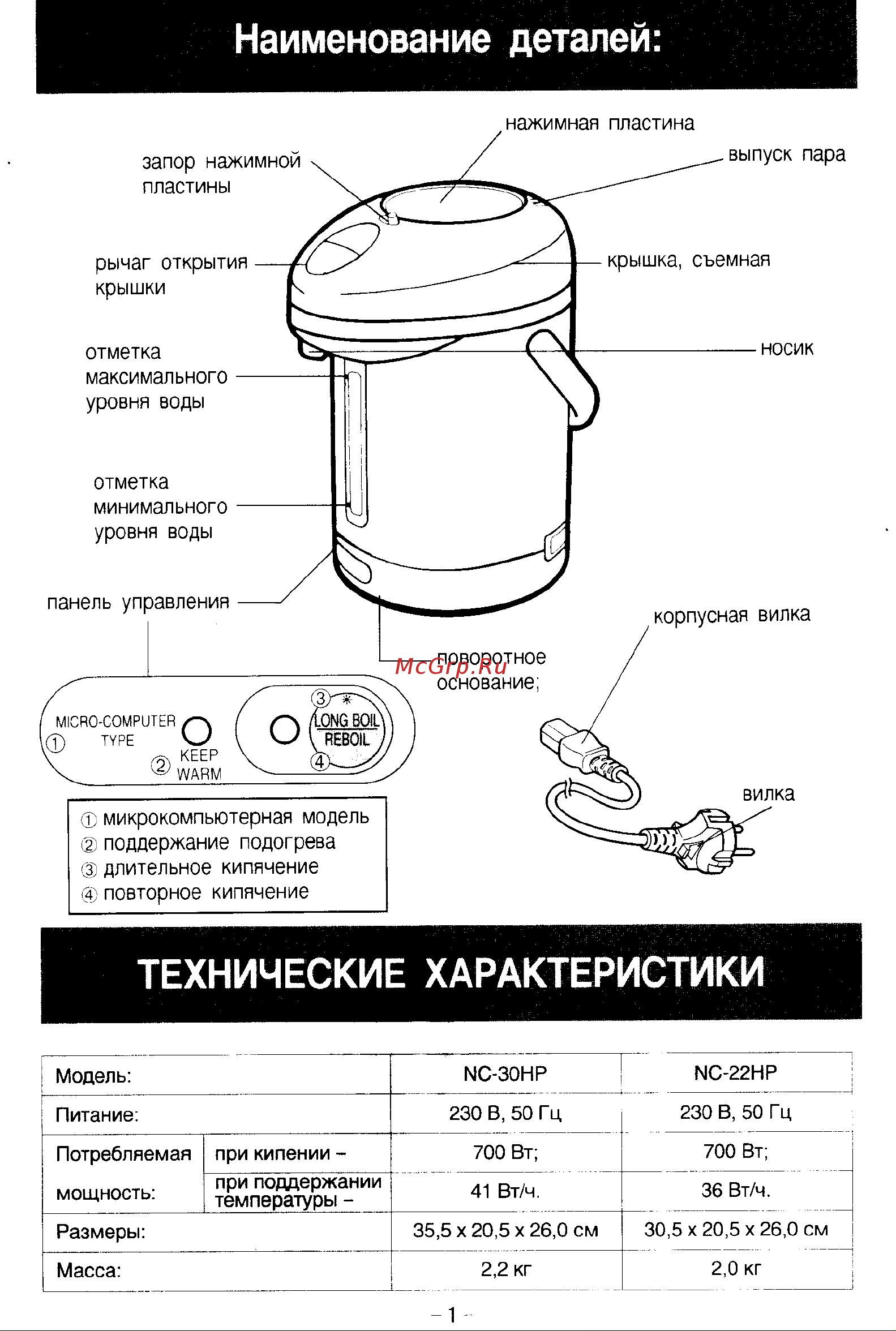 Panasonic NC-22HP Руководство по эксплуатации онлайн [2/10] 731636