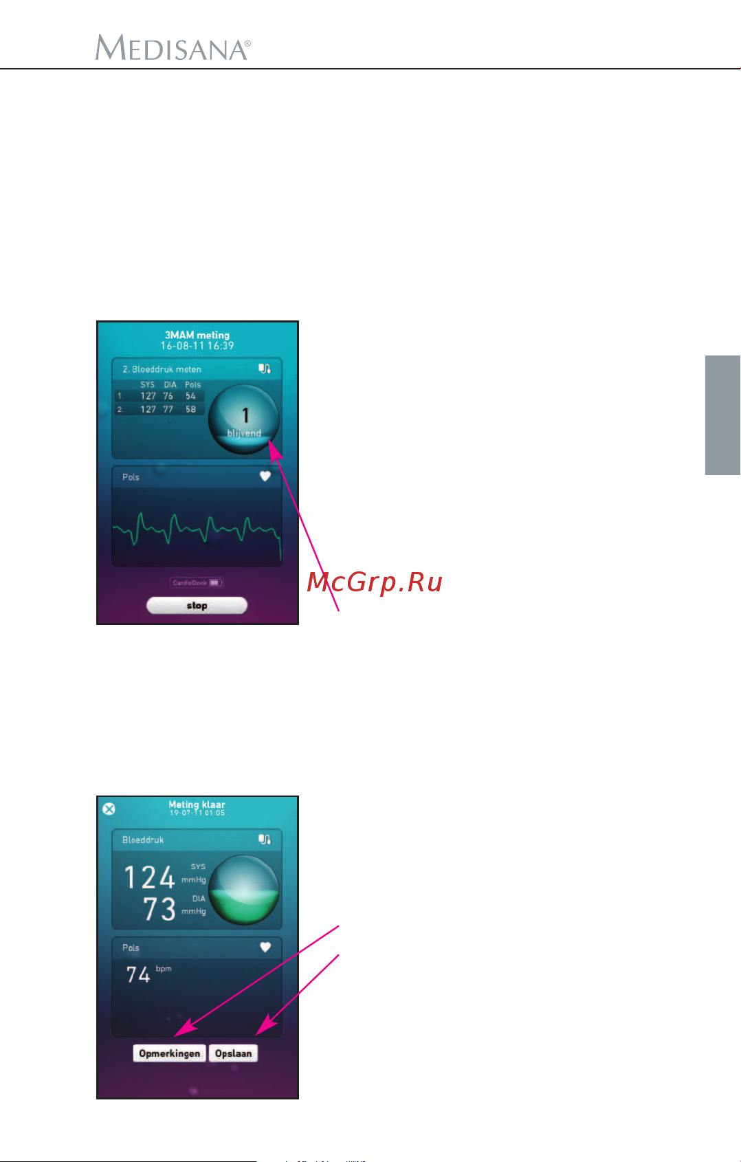 Medisana CardioDock 2 [207/222] Het gebruik