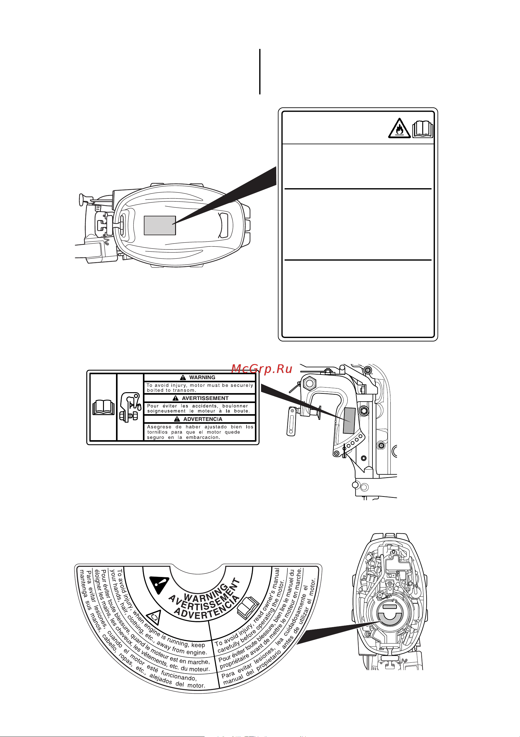 Suzuki DF15ARL [9/70] Расположение предупредительных наклеек